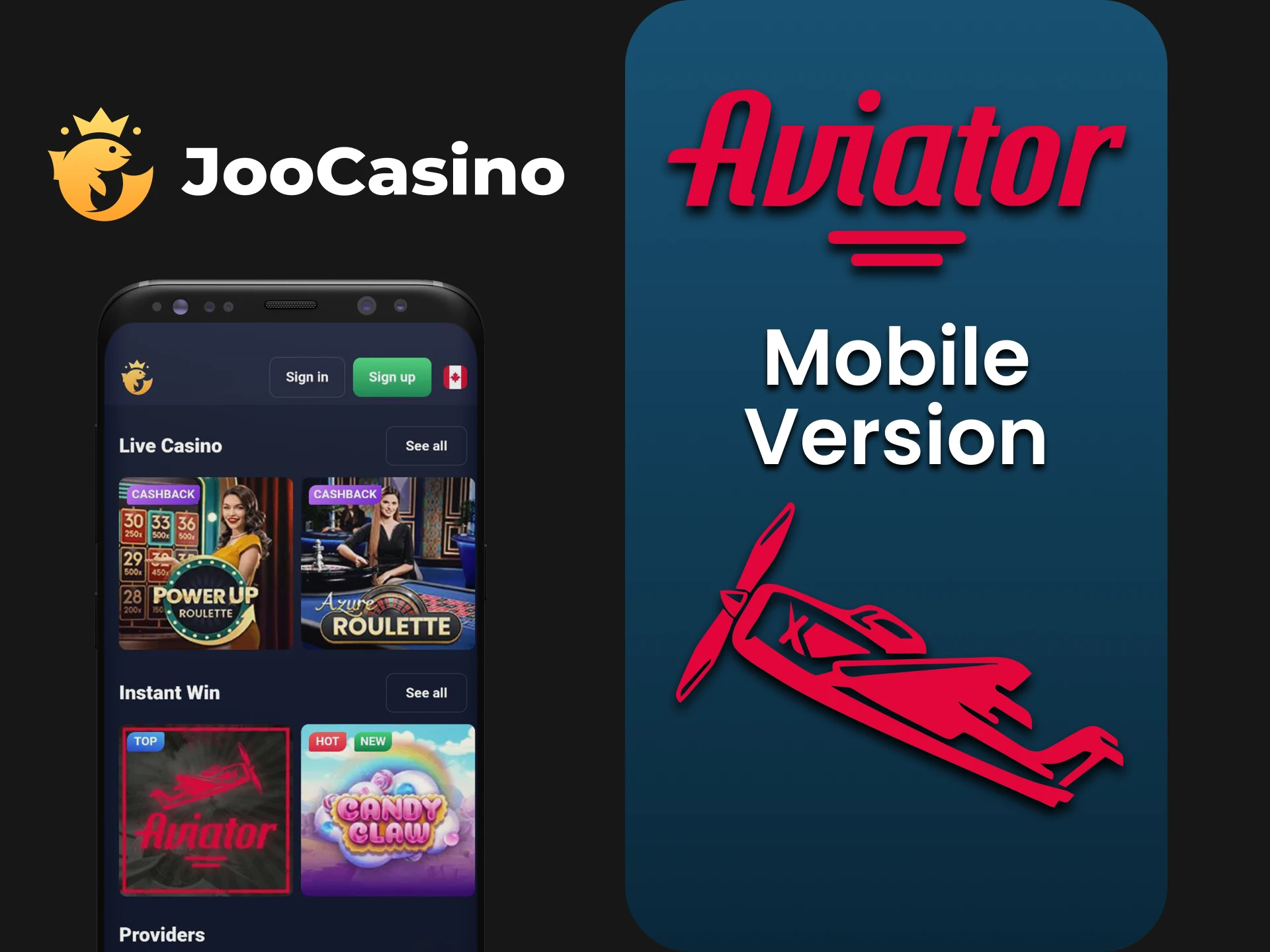 Use the mobile version of the site to play Aviator at Joo Casino.