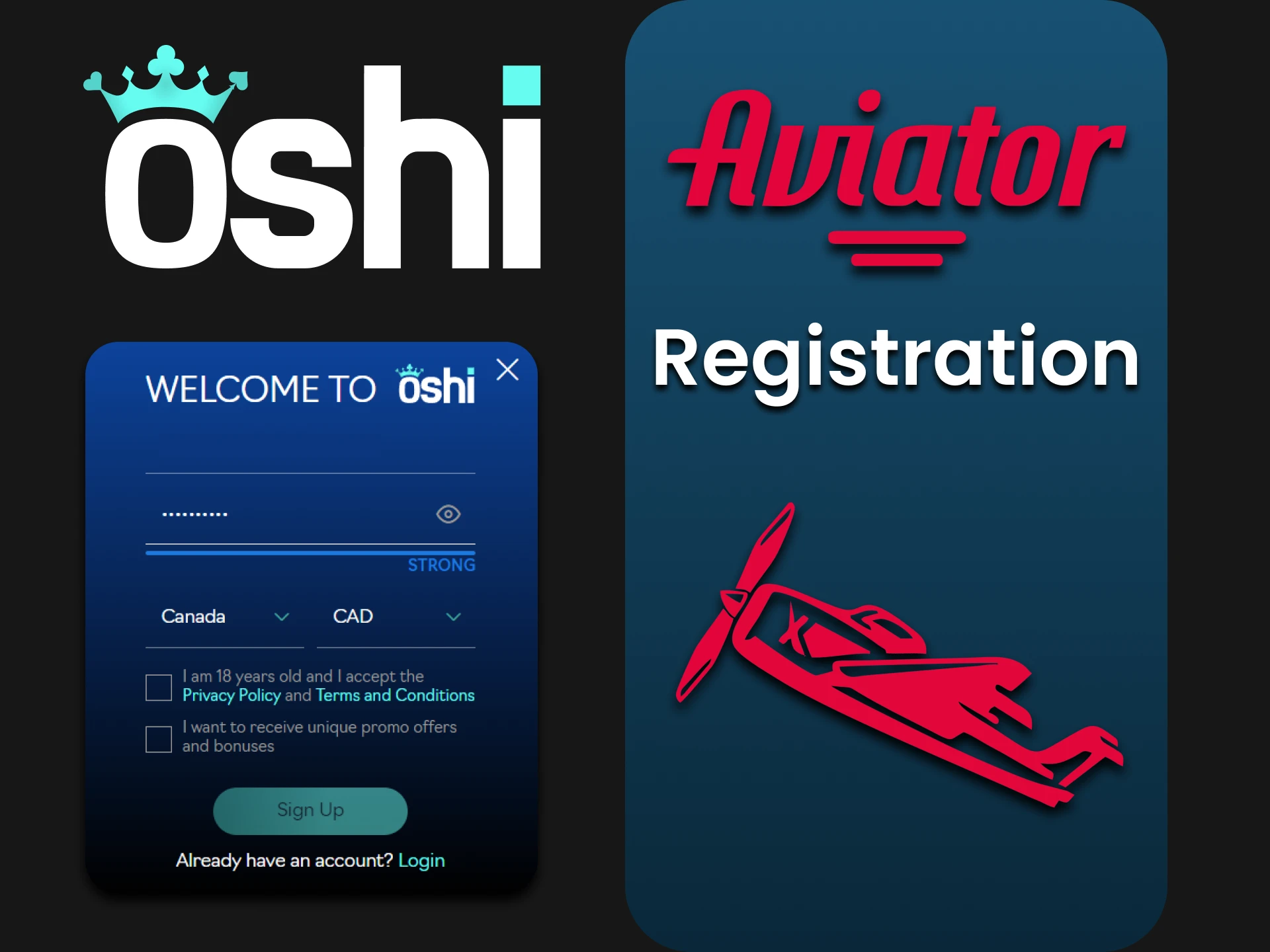 Register at Oshi Casino for Aviator.