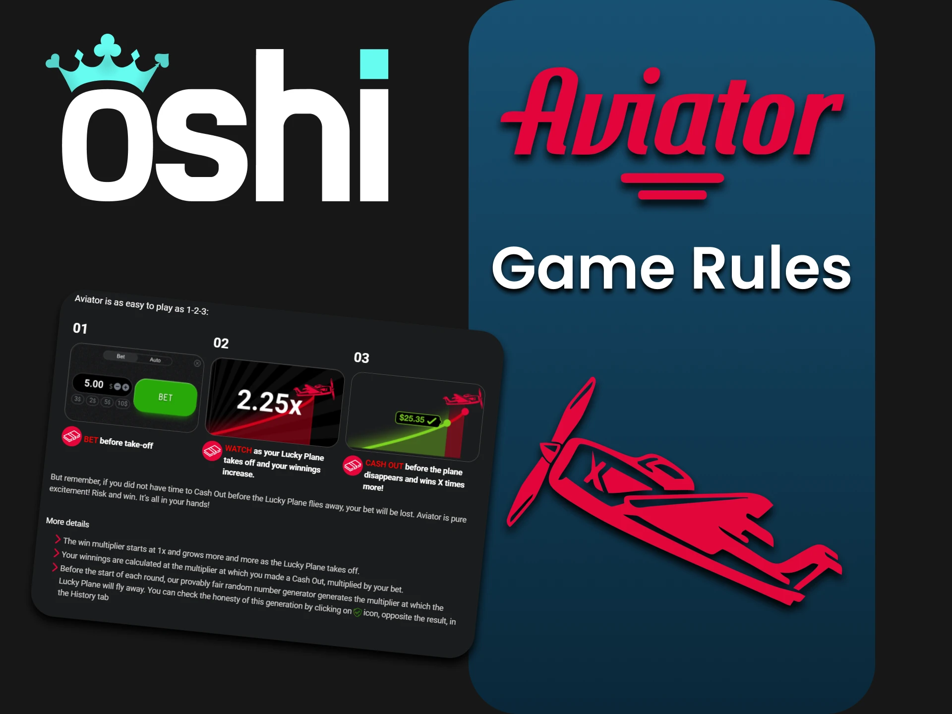 Carefully study the rules of the Aviator game at Oshi Casino.