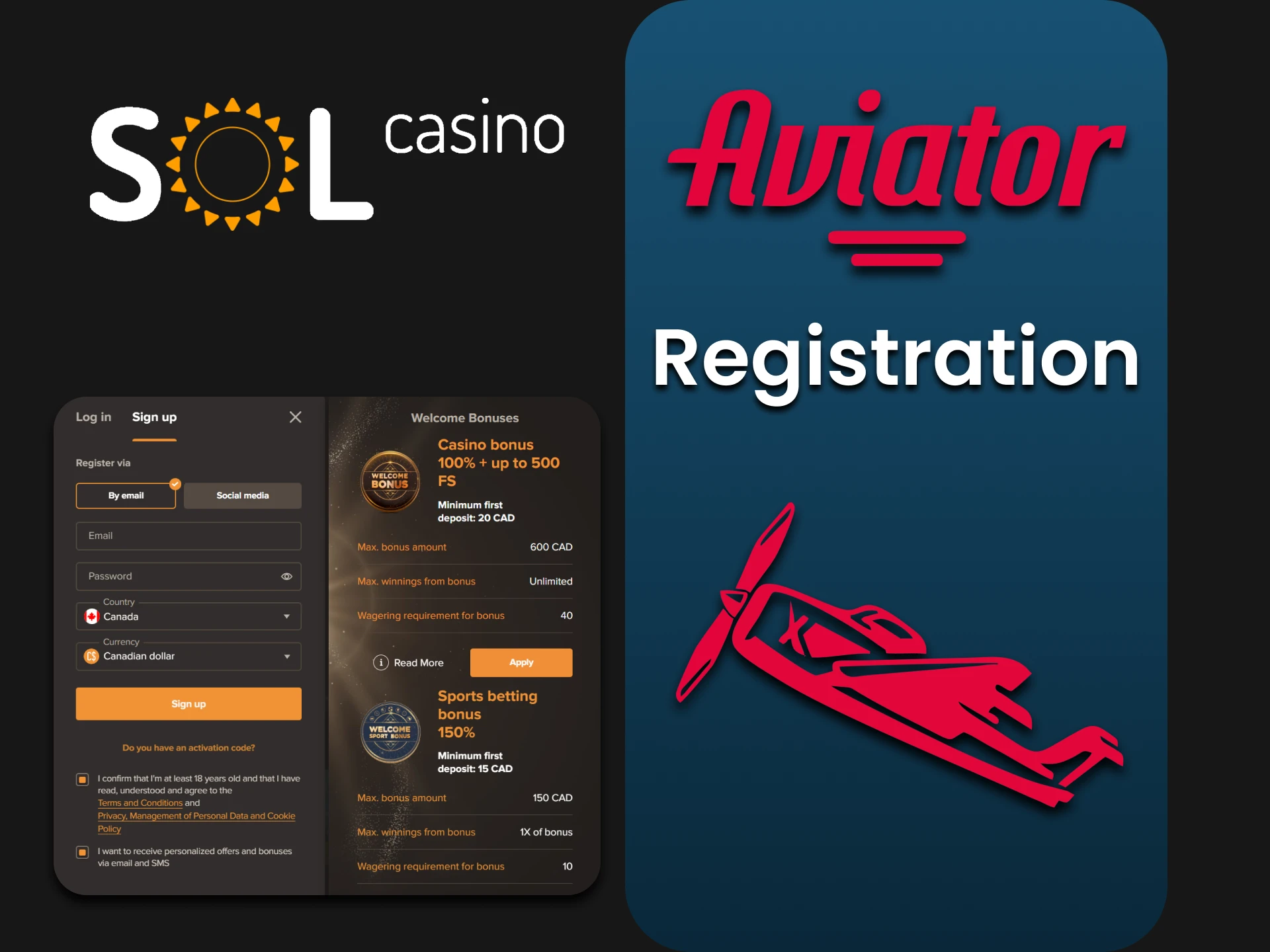 Register at Sol Casino for Aviator.