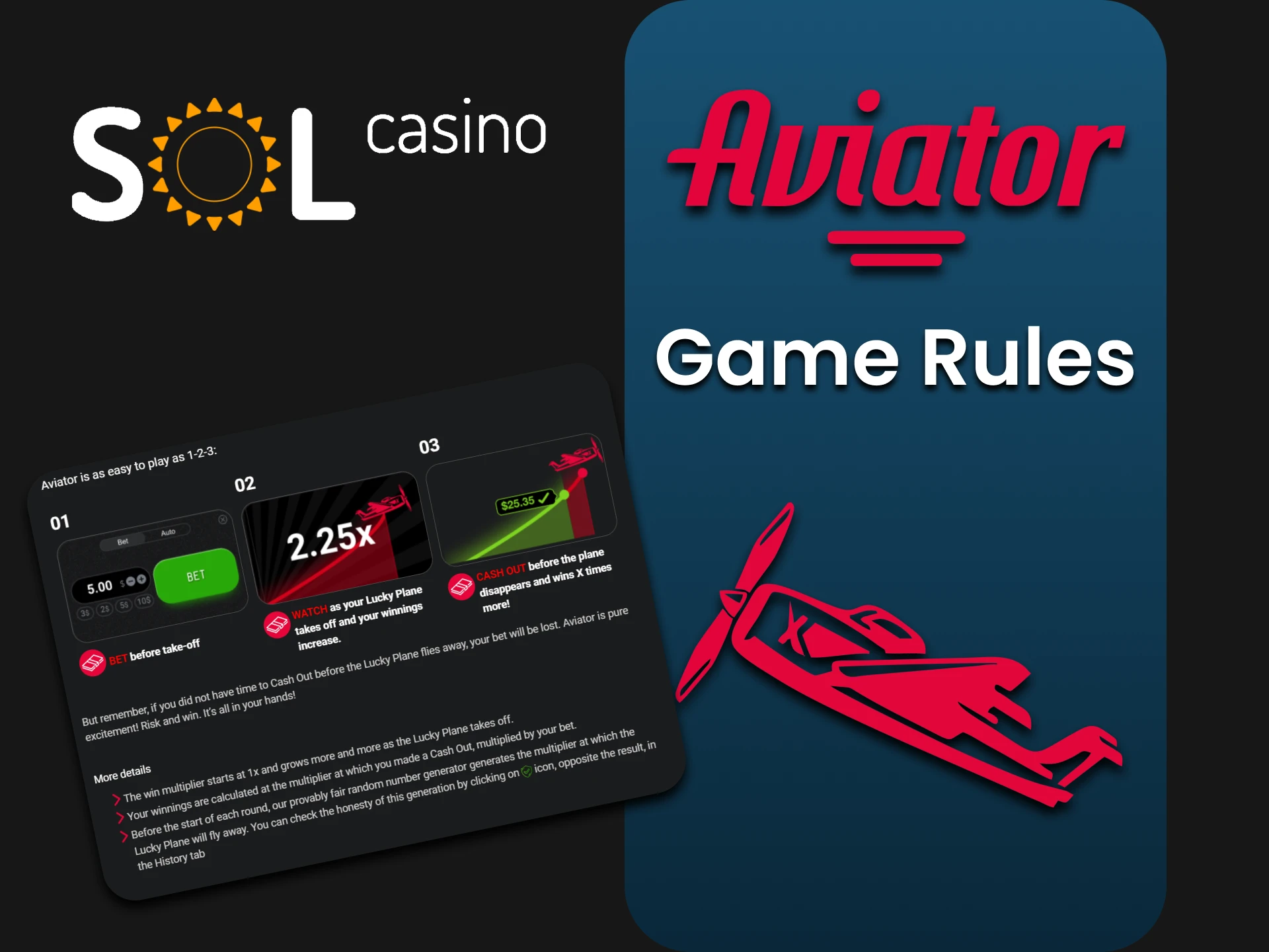 Carefully study the rules of the Aviator game at Sol Casino.