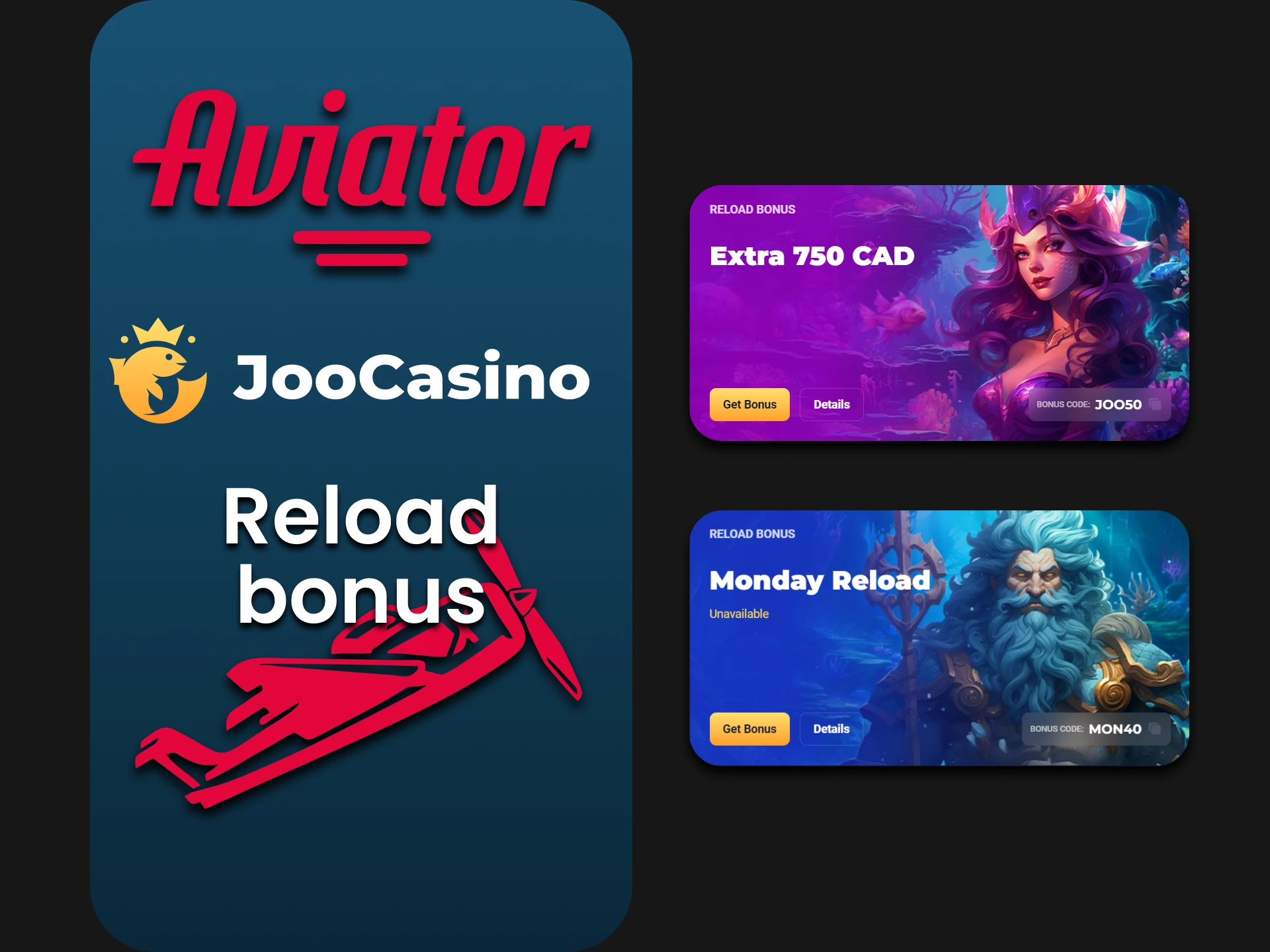 Joo Casino gives a Reload bonus for the Aviator.