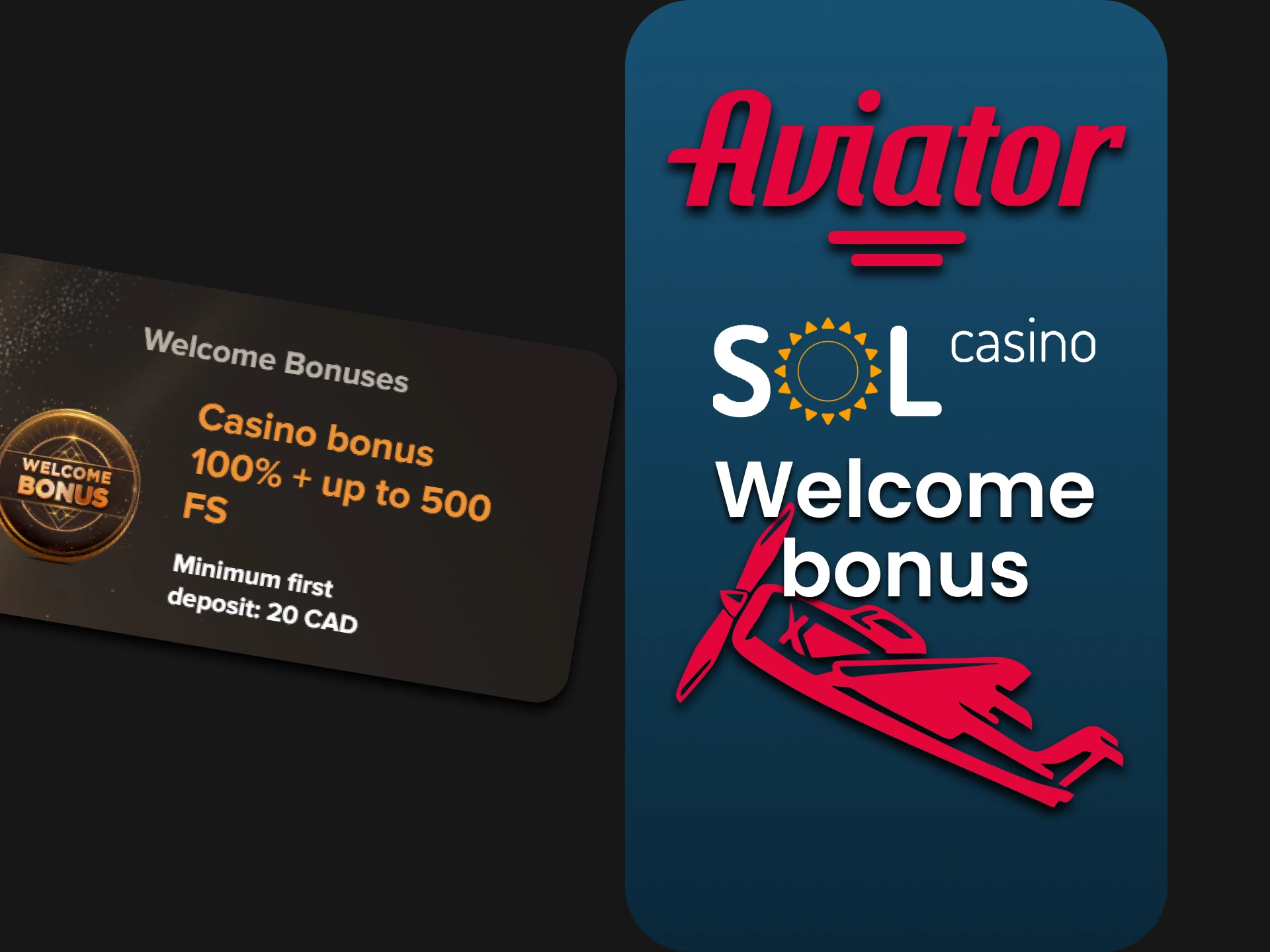 Sol Casino is giving a welcome bonus to the Aviator.