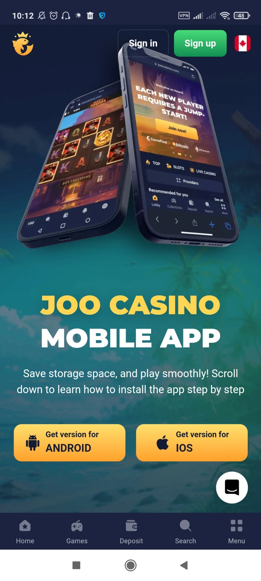 Download the Joo Casino app for Android.