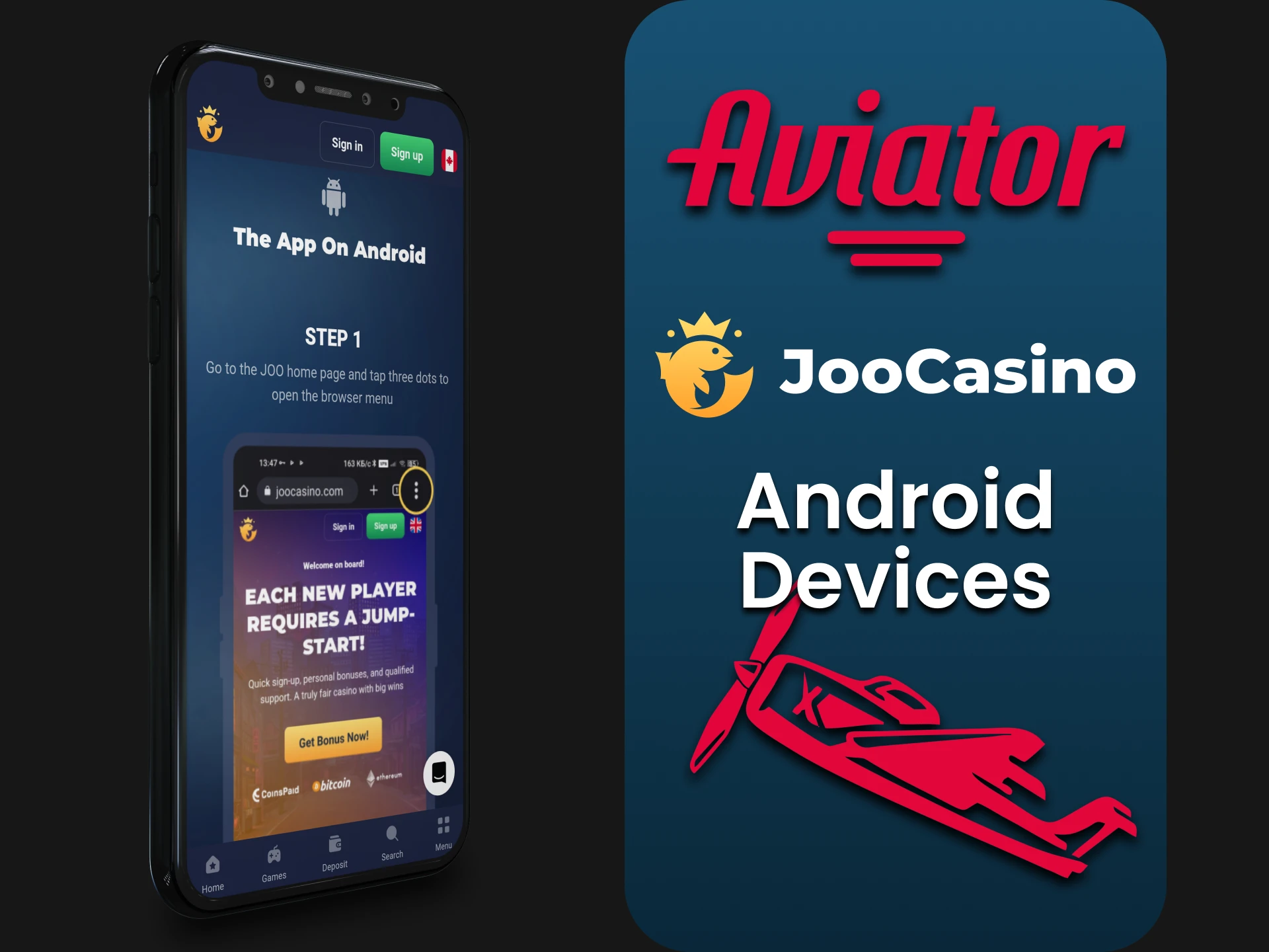 To play Aviator in the Joo Casino application, use Android devices.