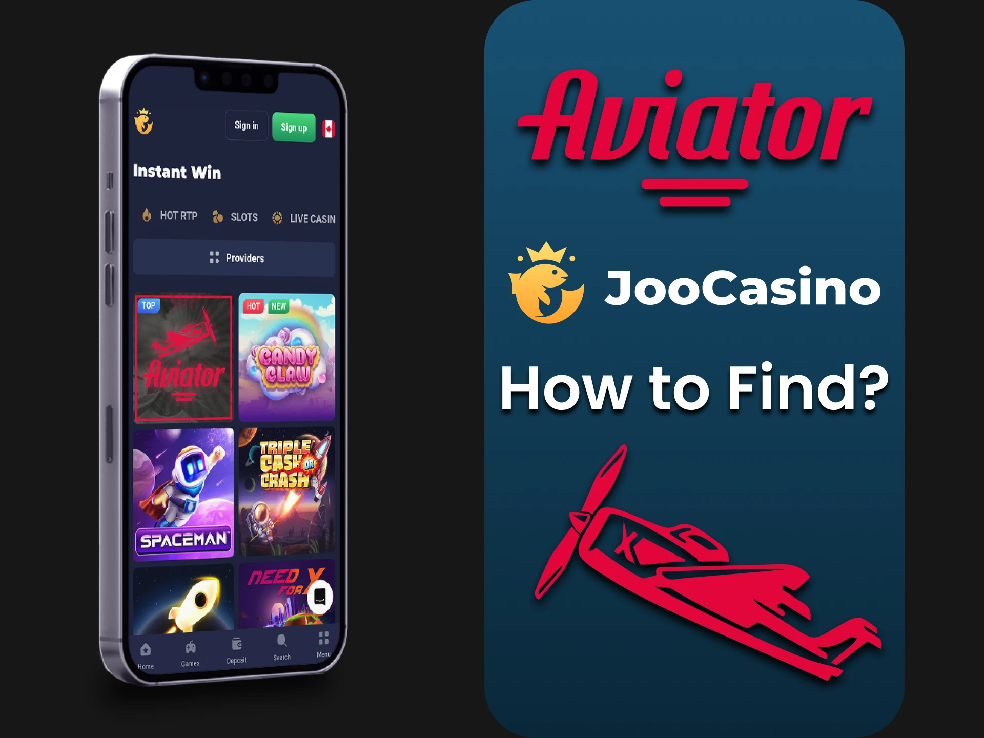Choose Aviator in the games section of the Joo Casino app.