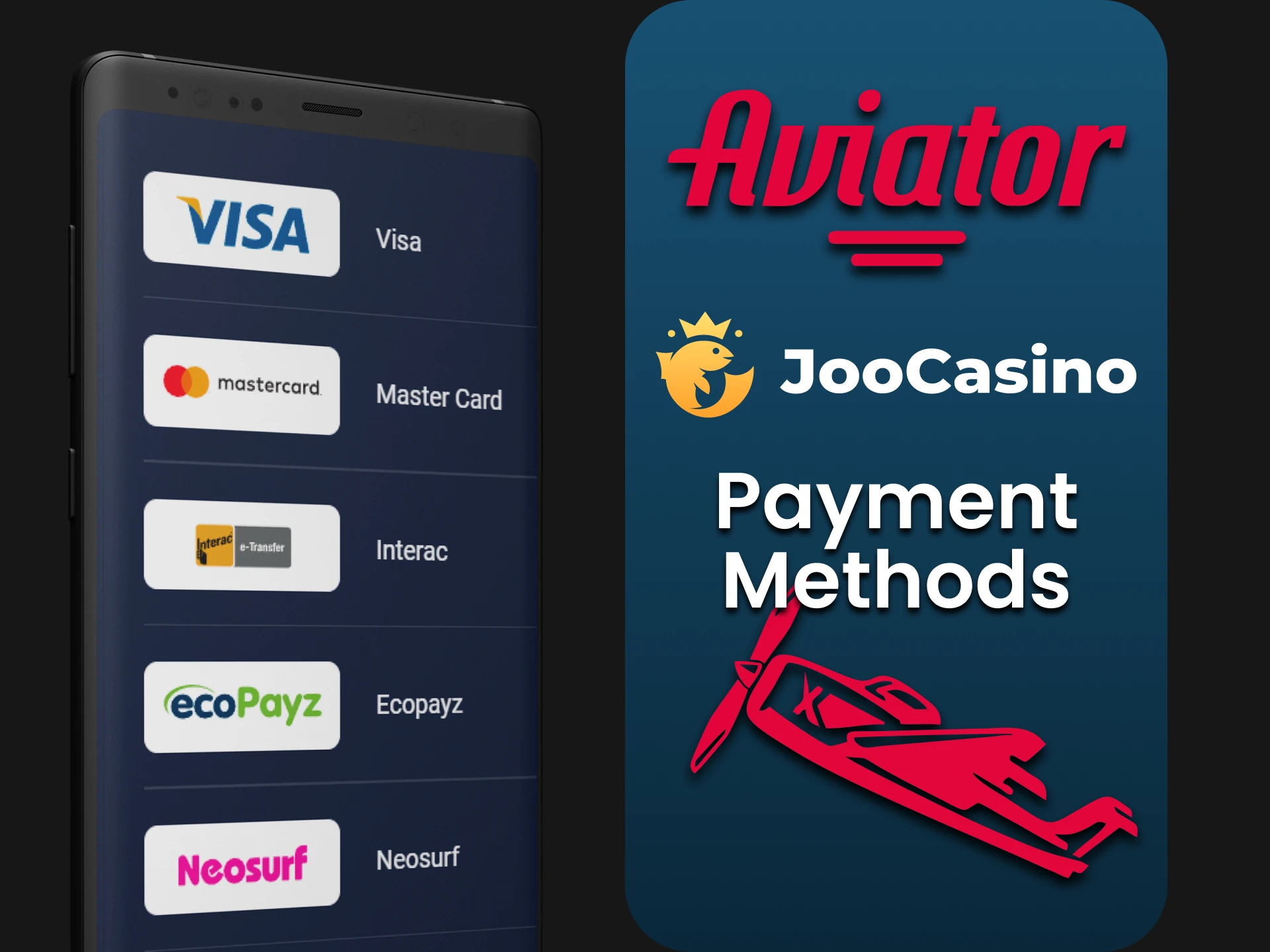 Choose your payment method in the Joo Casino application for Aviator.