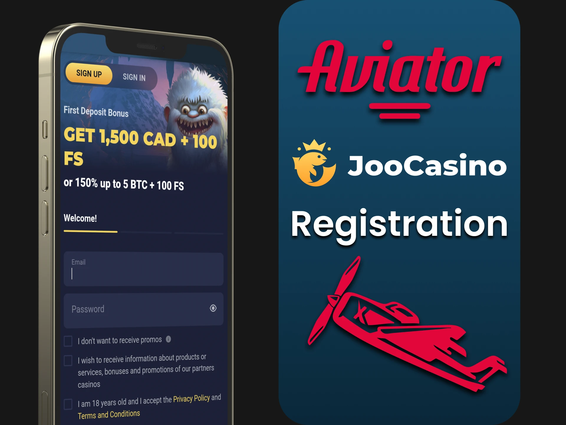 Register in the Joo Casino application for the Aviator game.