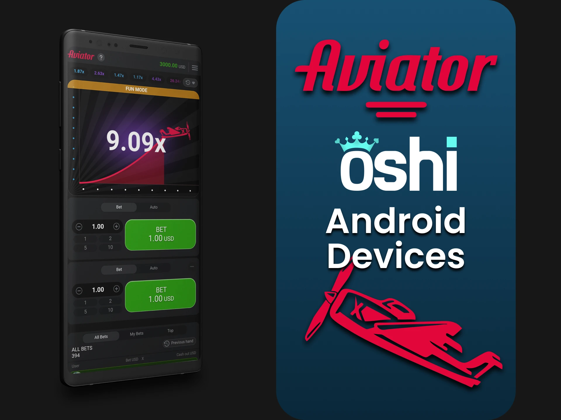 Download the Oshi Casino app to play Aviator on Android.