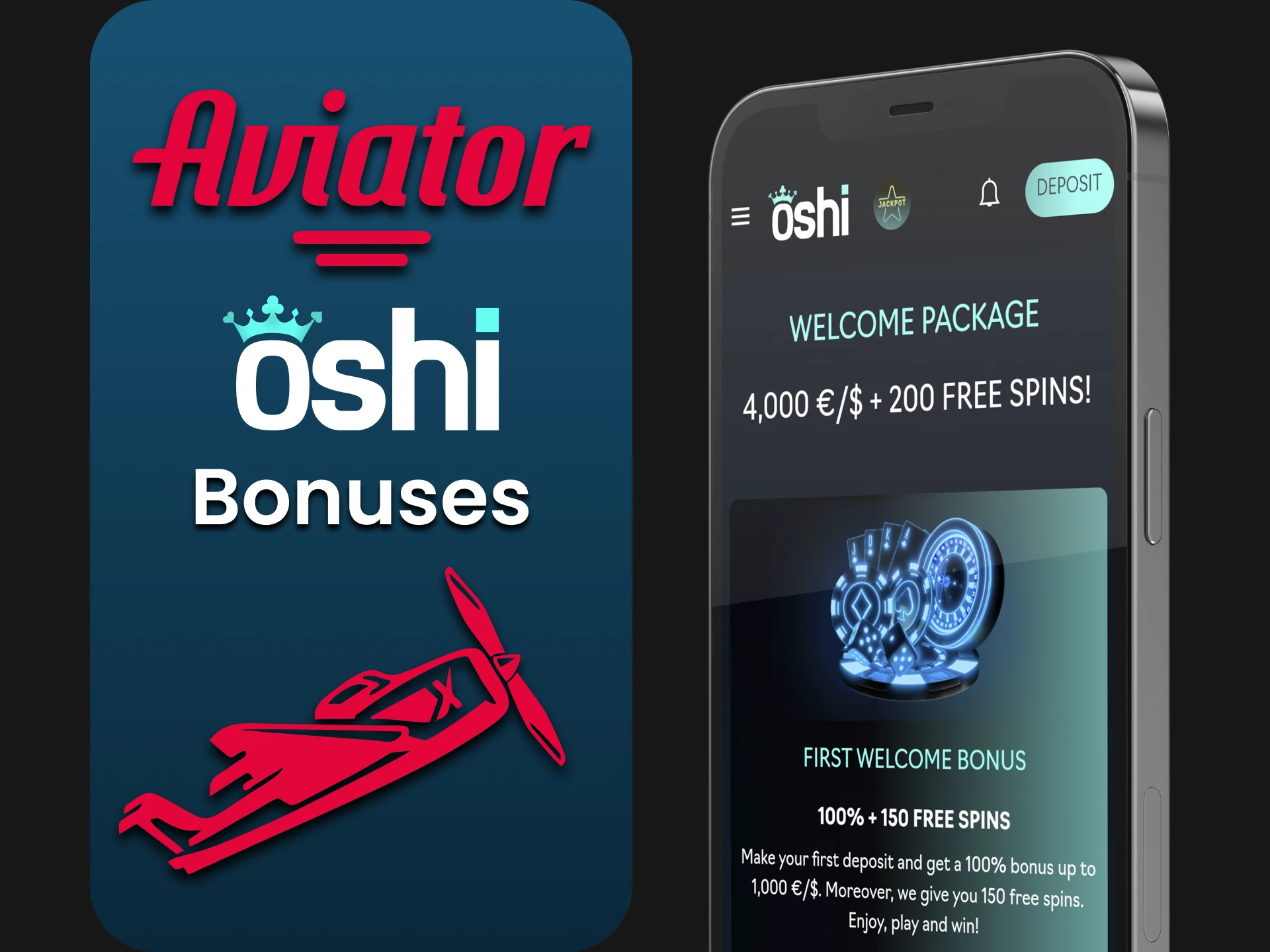The Oshi Casino app gives bonuses for the Aviator.