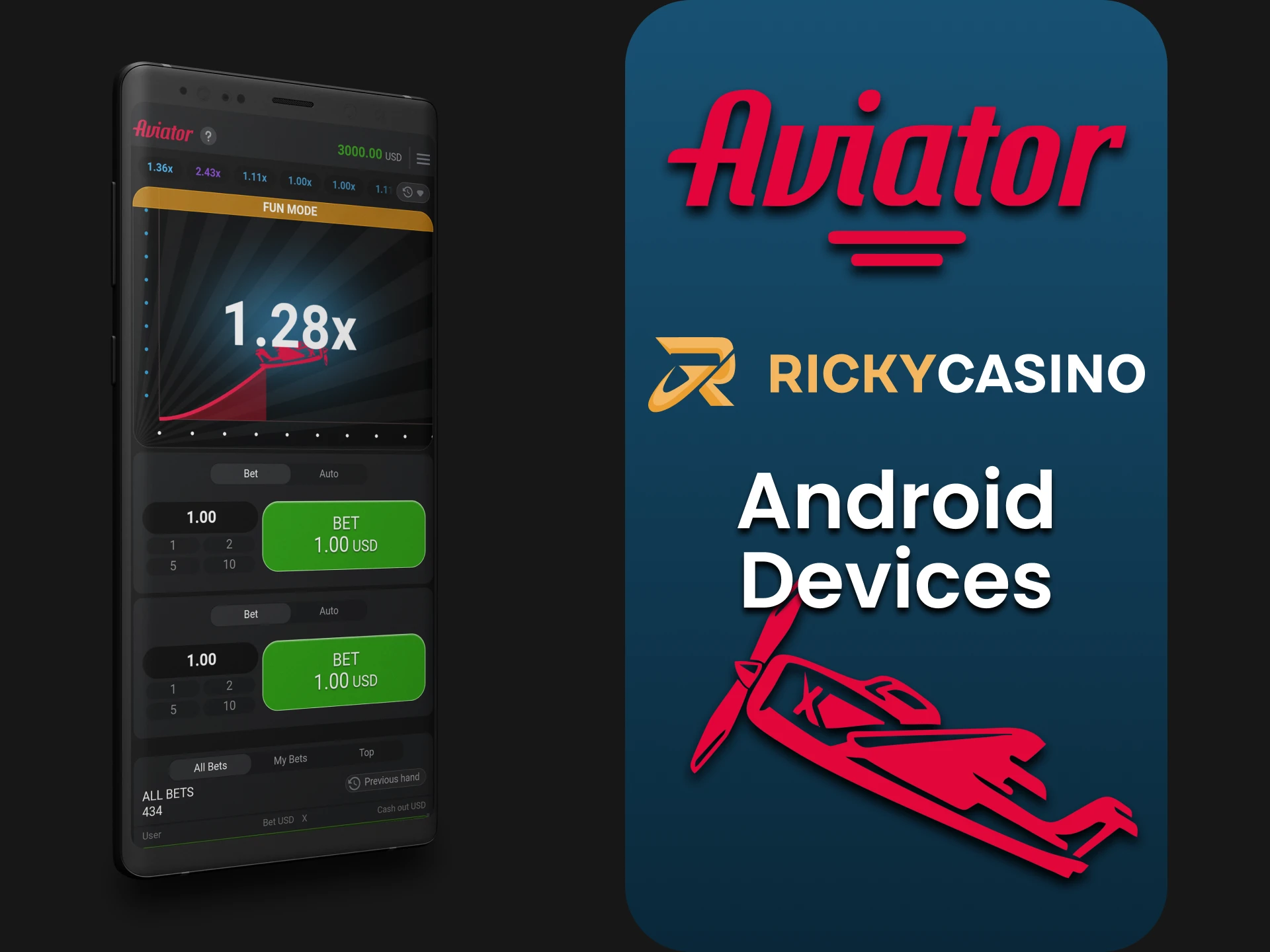 Download the Ricky Casino app to play Aviator on iOS.