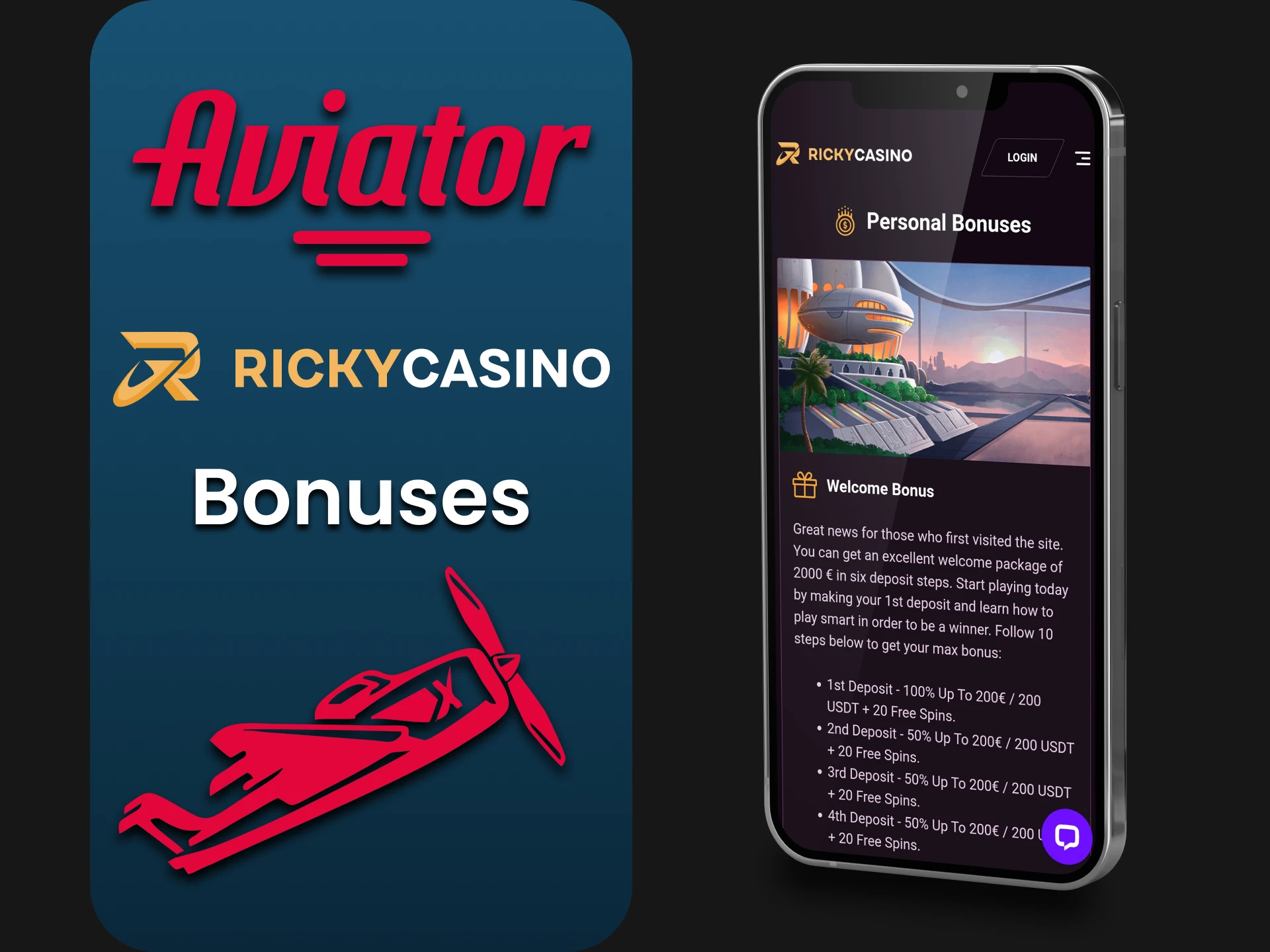 When you play Aviator in the Ricky Casino app you get a bonus.