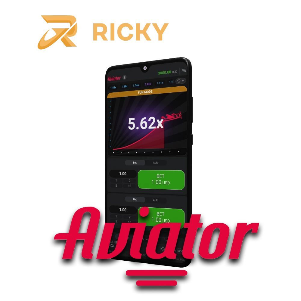 To play Aviator, choose the Ricky Casino application.