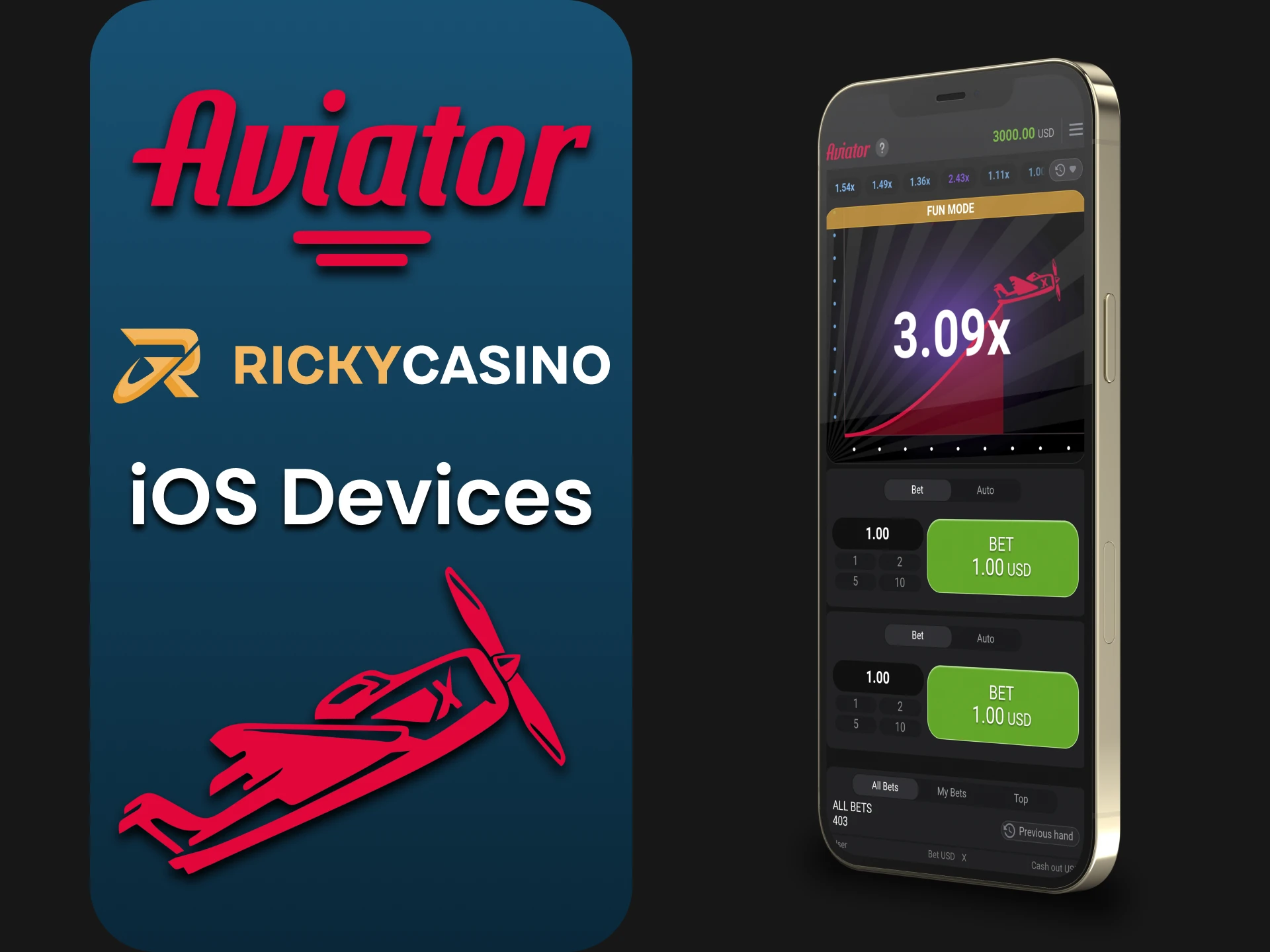 Download the Ricky Casino app to play Aviator on iOS.