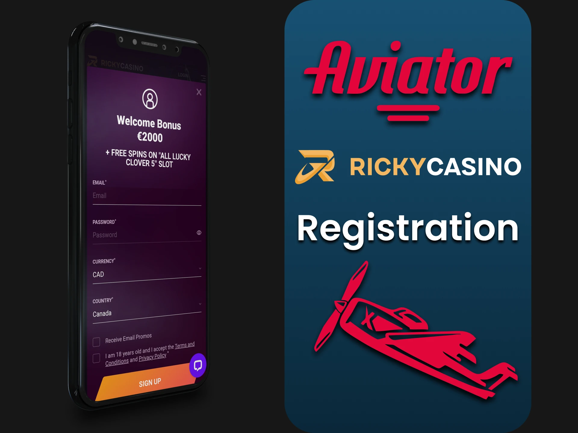 Play Aviator after registering in the Ricky Casino application.