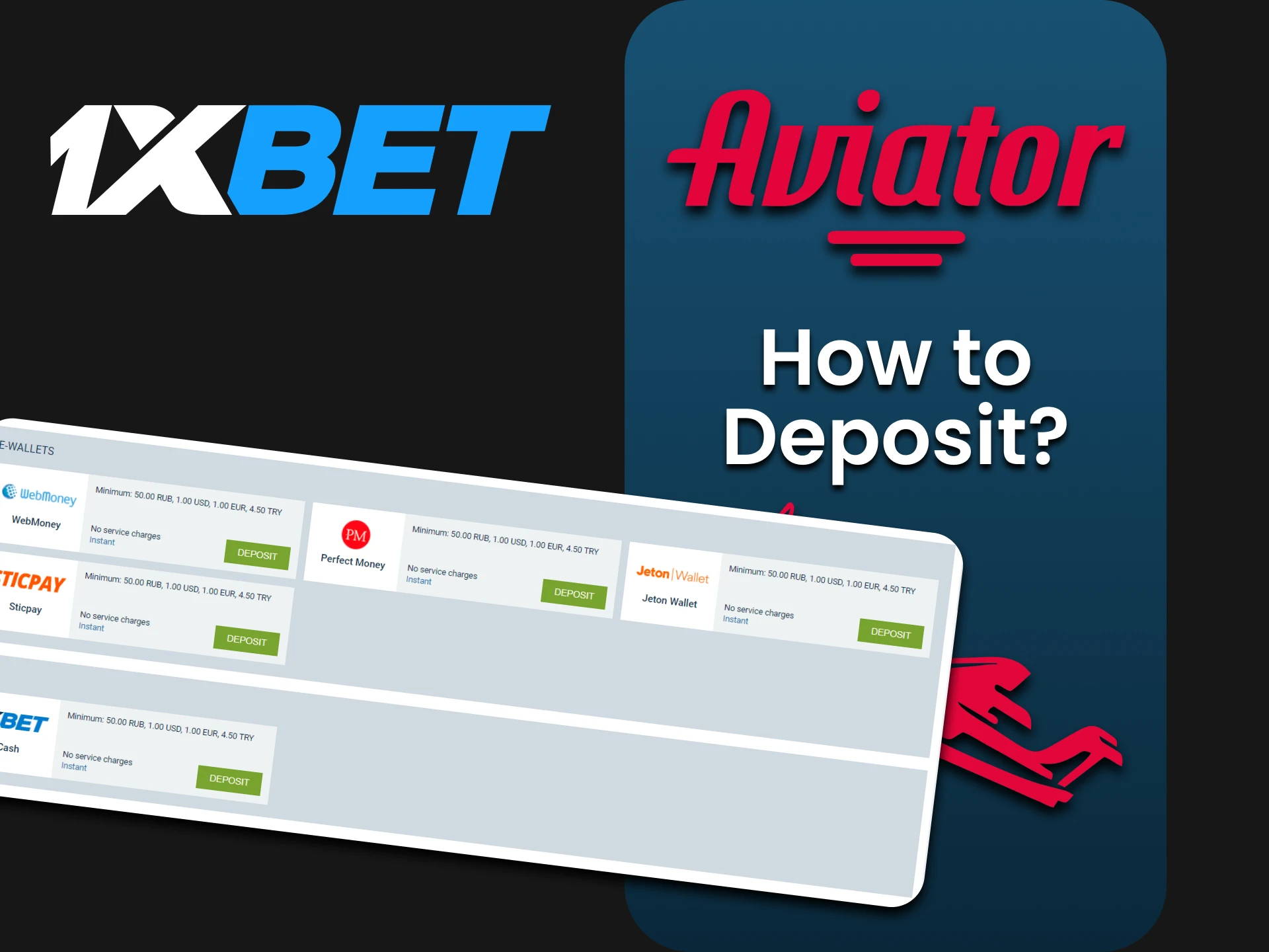 Top up your deposit at 1xbet to play Aviator.