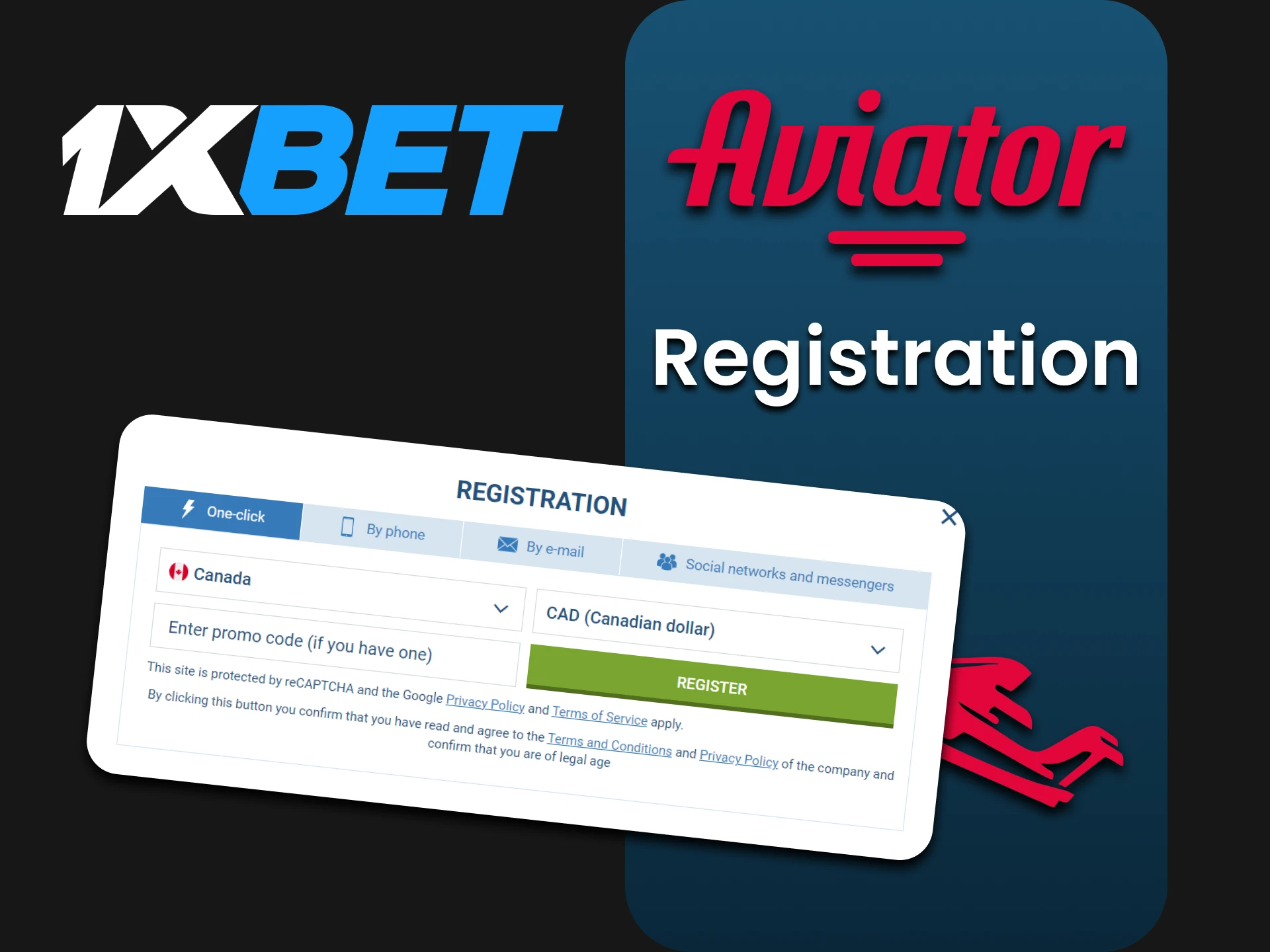 Register with 1xbet to play Aviator.