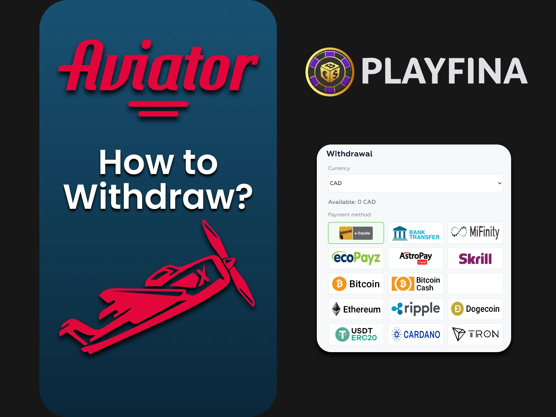 Withdraw funds from Playfina for Aviator.