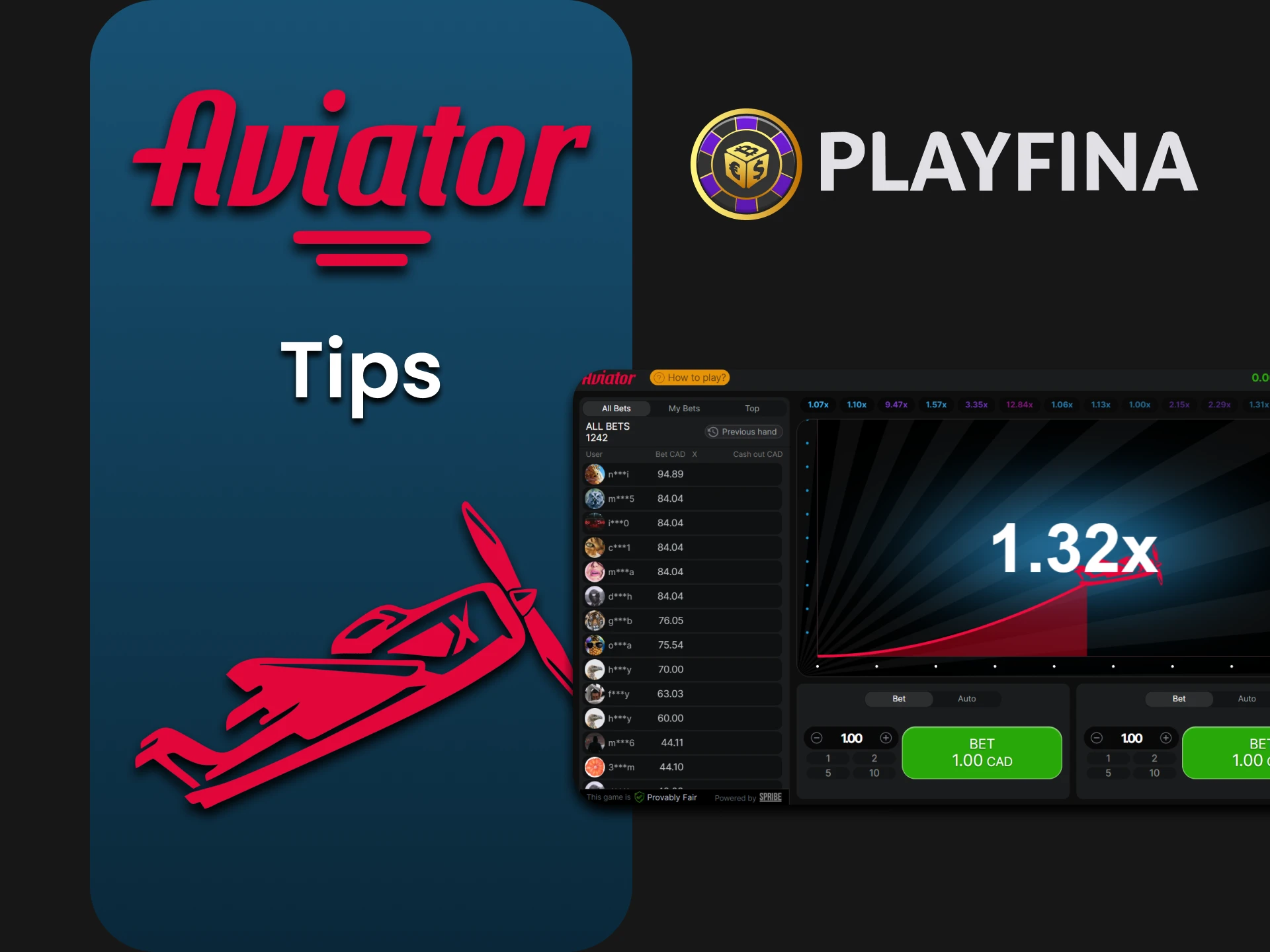 Playfina gives recommendations for playing Aviator.