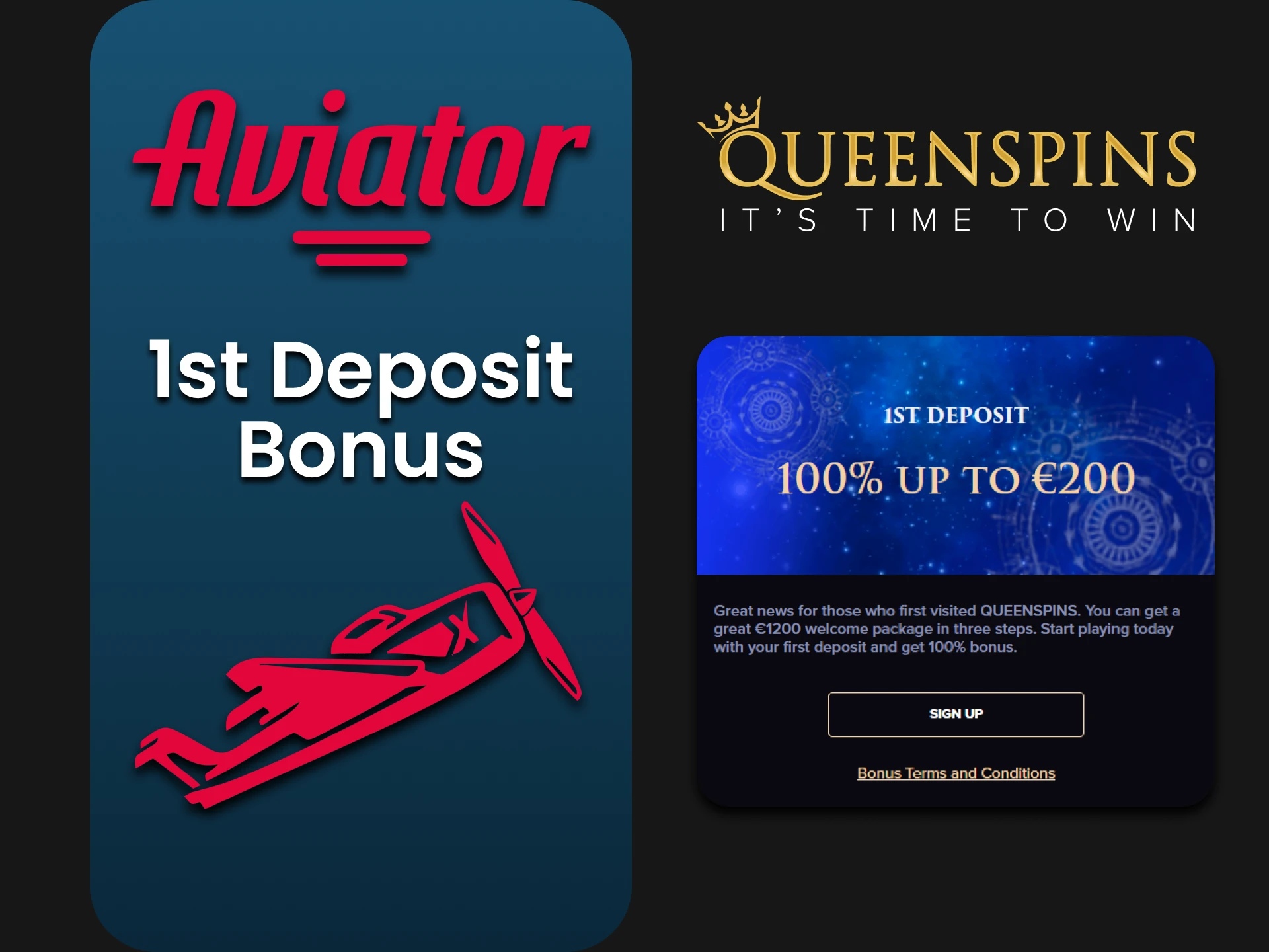 Make your first deposit at Queenspins and receive the Aviator bonus.