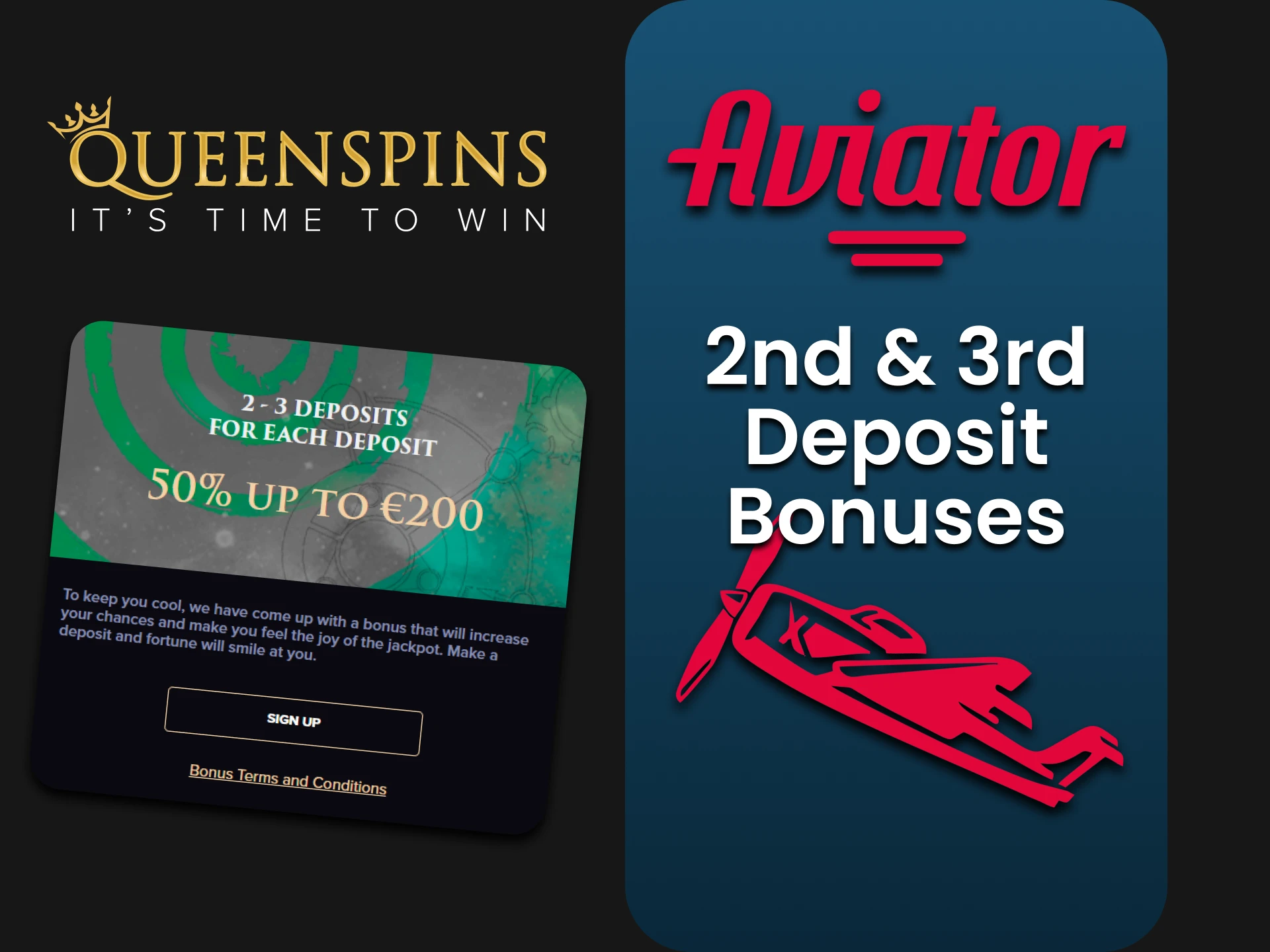 By replenishing your deposit 2 to 3 times on Queenspins you will receive bonuses for the Aviator.