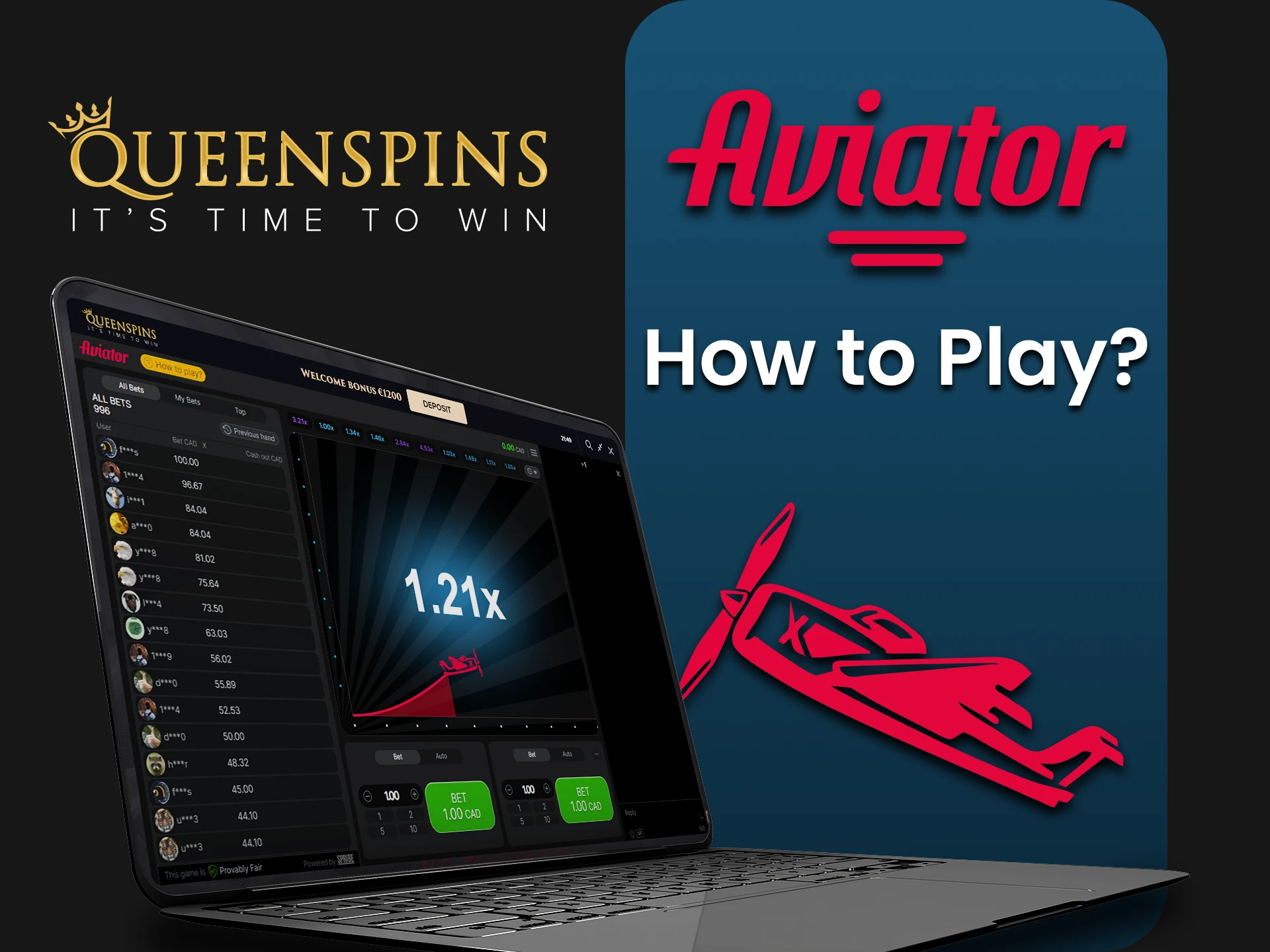 Find the Aviator in the Queenspins Casino section.