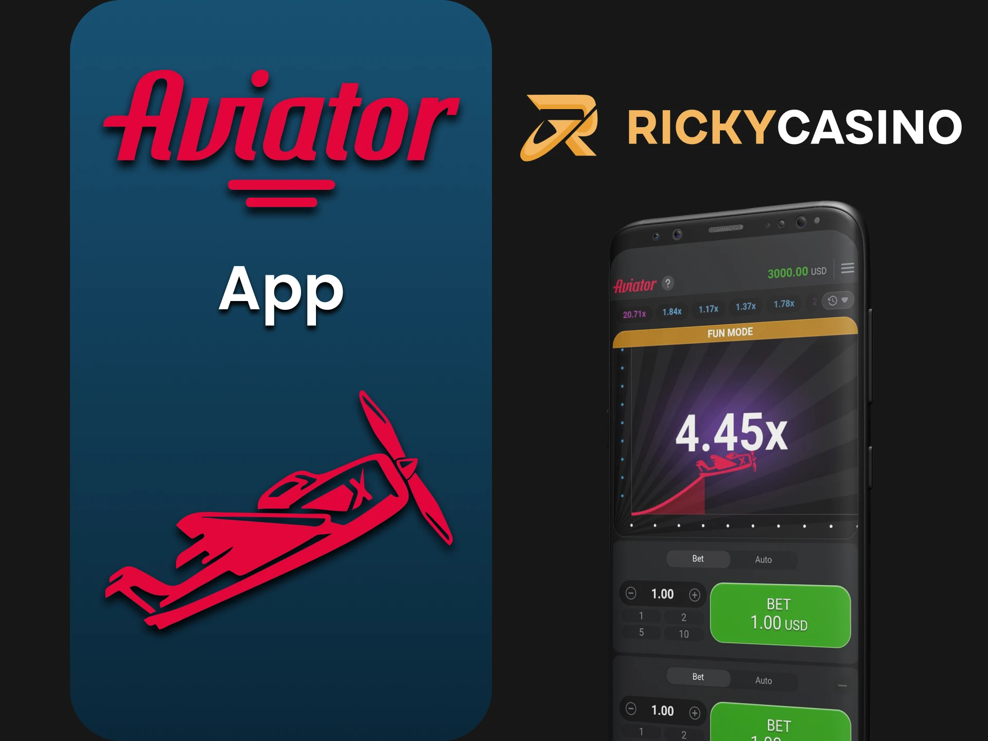 Use the Ricky Casino app to play Aviator.