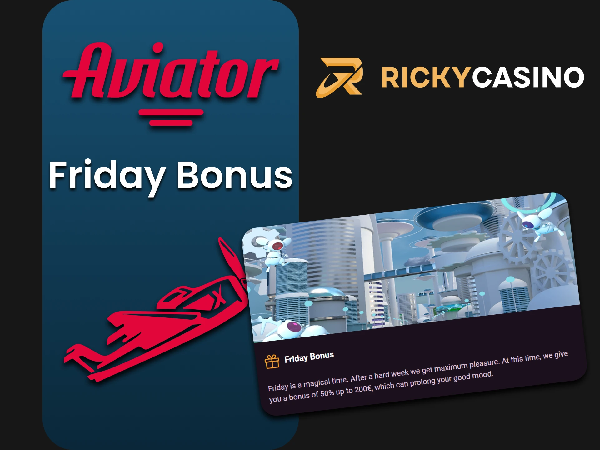 Ricky Casino gives bonuses to Aviator players on Fridays.