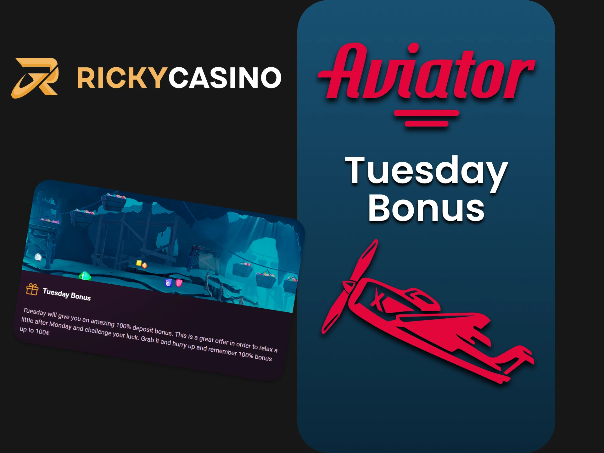 Ricky Casino gives bonuses to Aviator players on Tuesdays.
