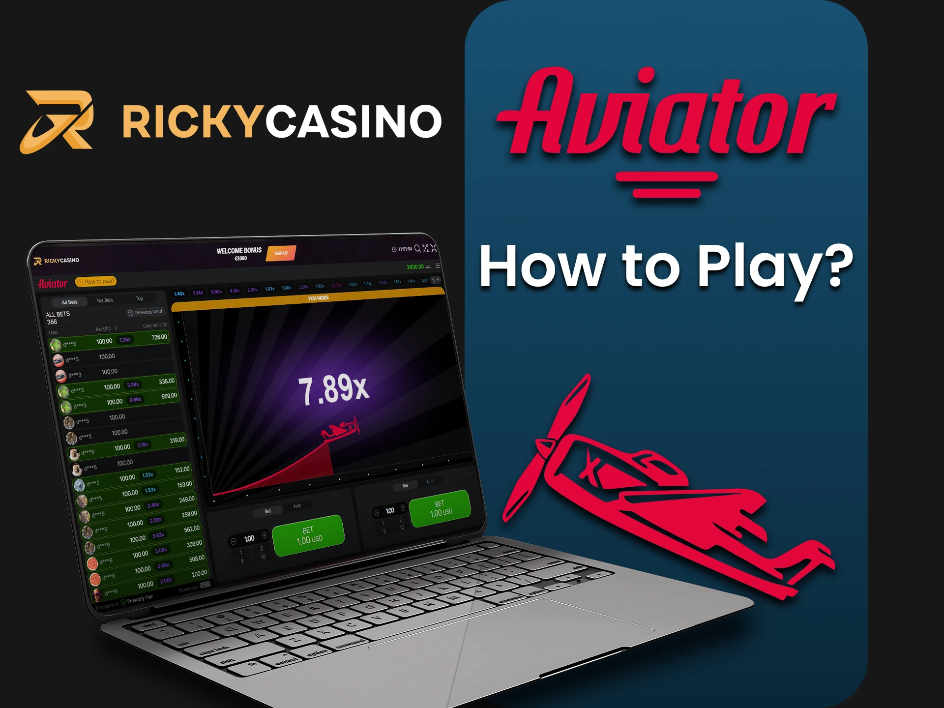 Go to the Ricky Casino section to play Aviator.
