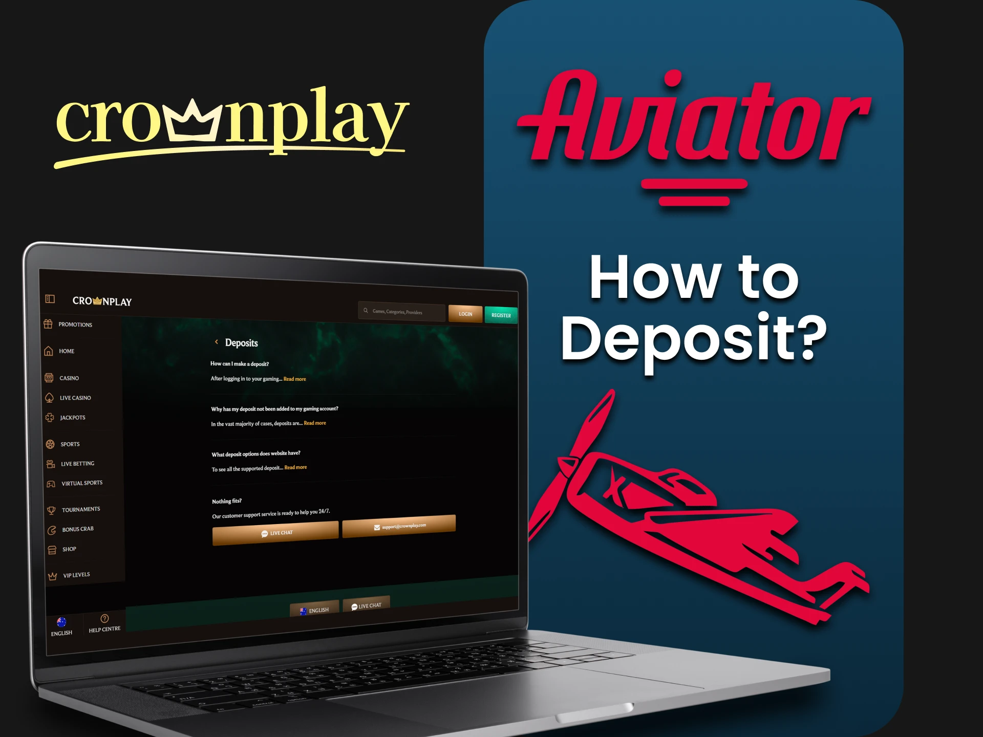 Choose your transaction method when replenishing your deposit on Crownplay for Aviator.