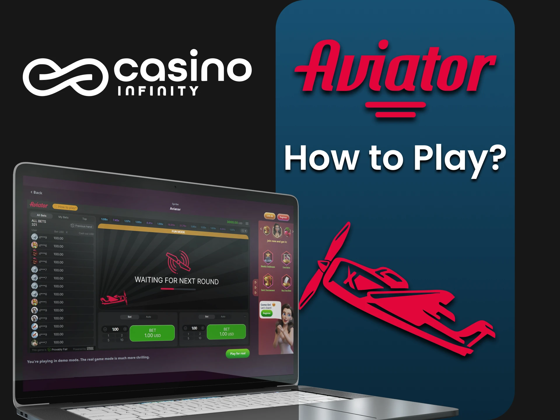 Find Aviator in the casino section of the Infinity website.