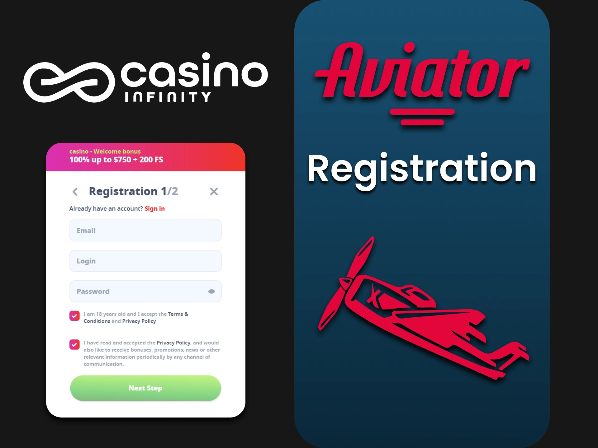 After registering on Infinity you will be able to play Aviator.