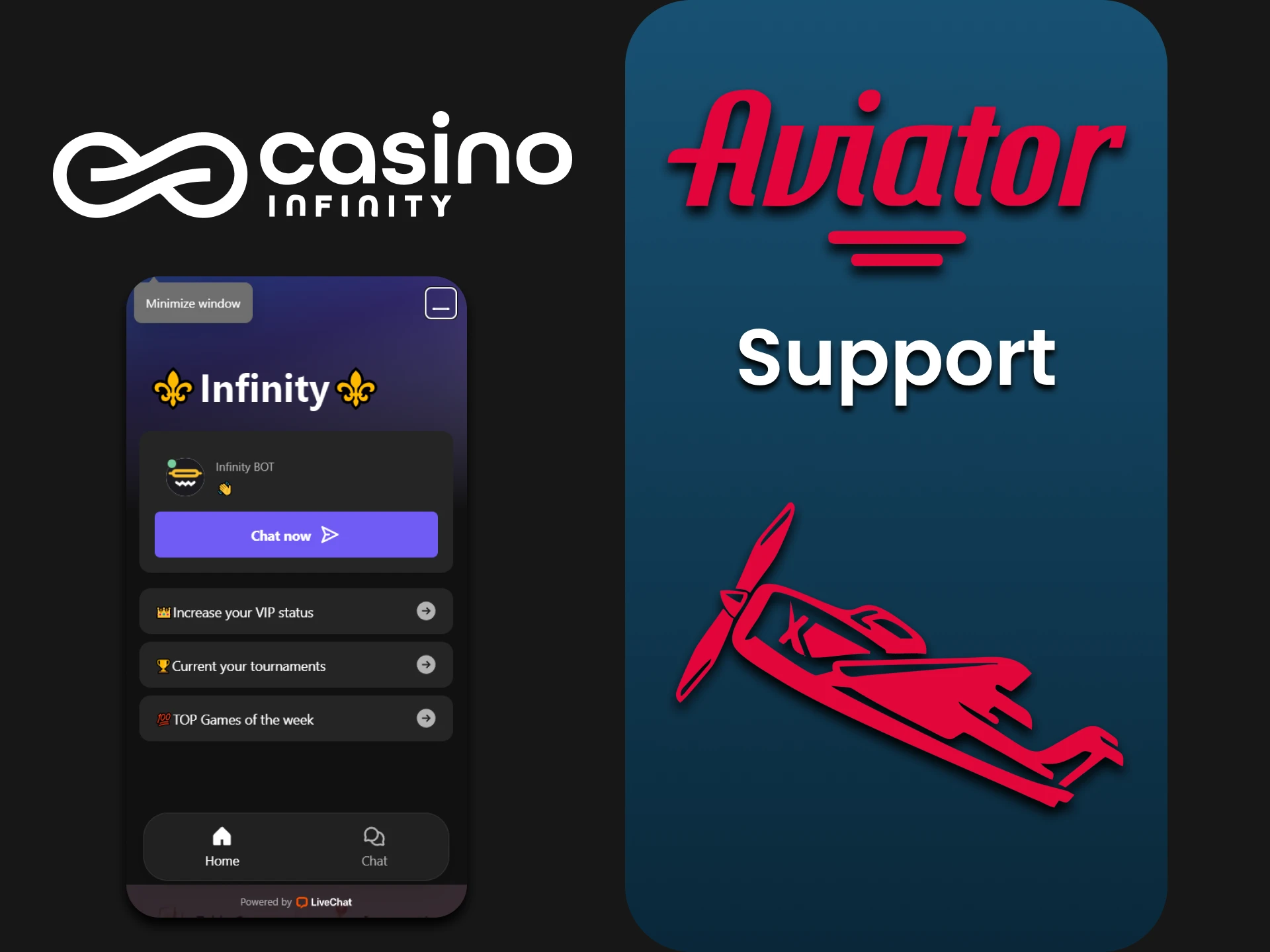 The Infinity website has a chat with support for Aviator players.