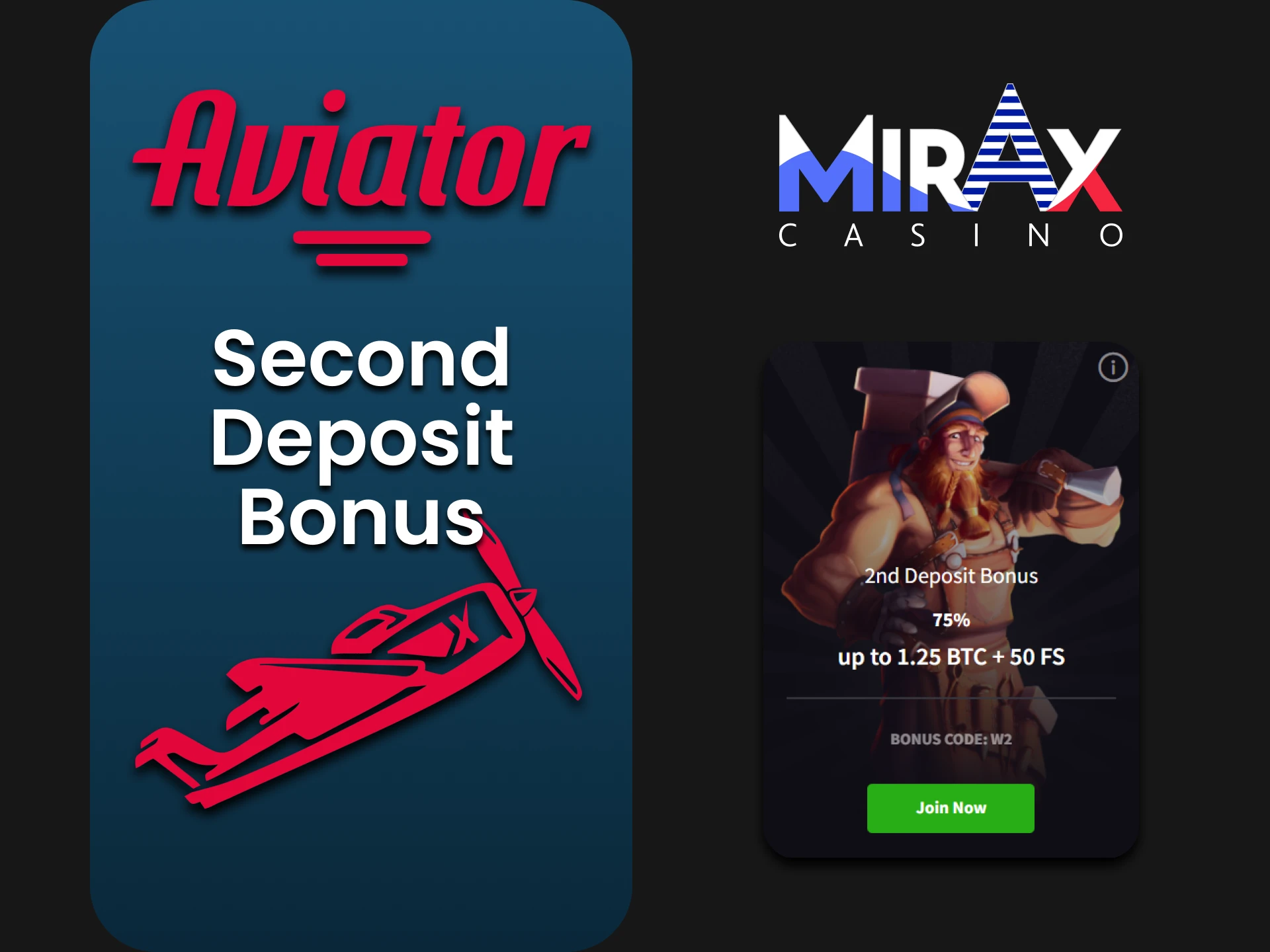 Make a double deposit at Mirax for the Aviator bonus.