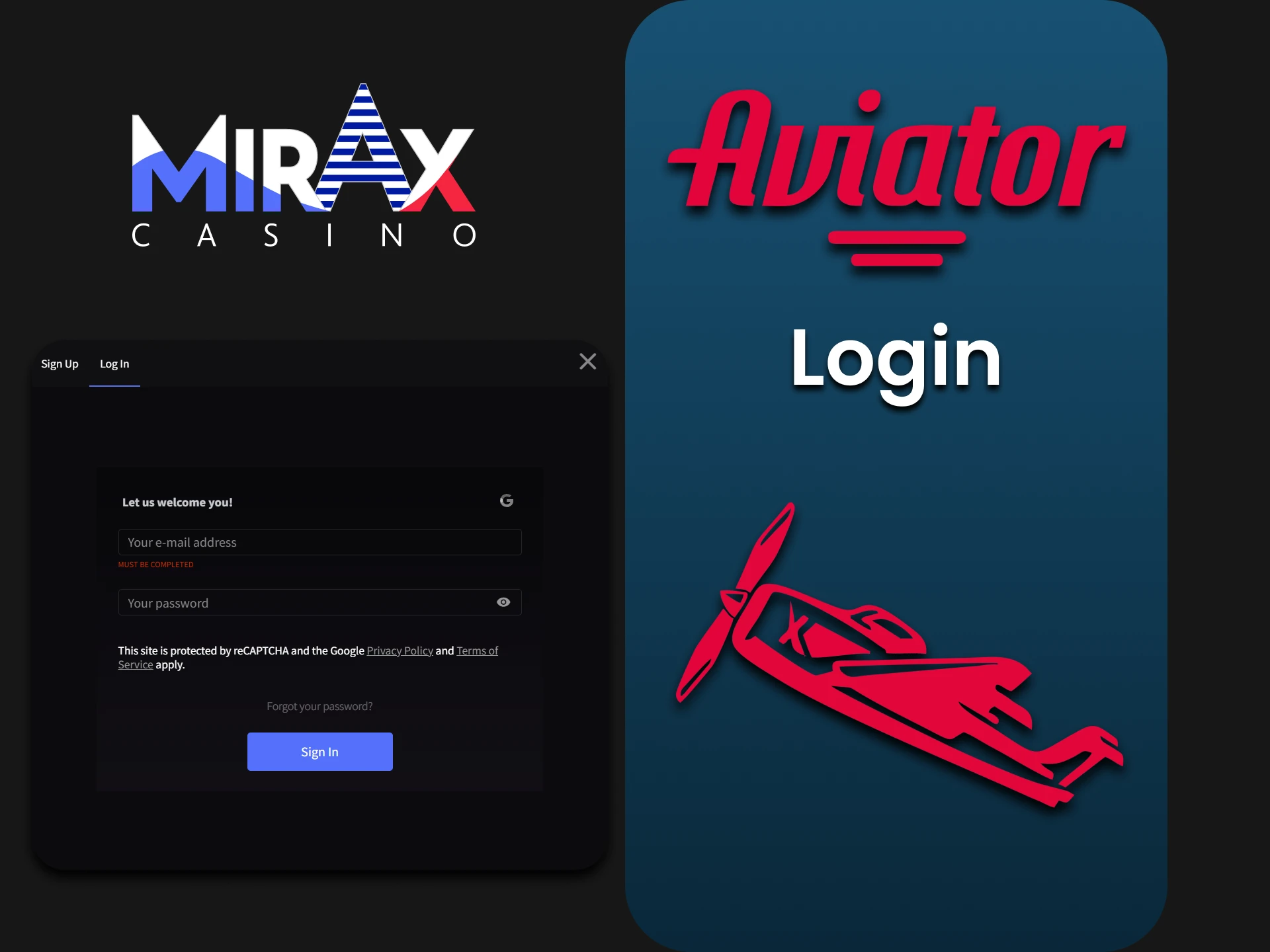 Log in to your personal Mirax account to play Aviator.