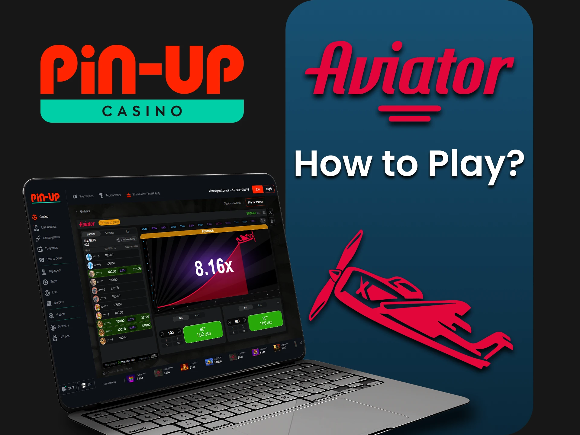 We will show you how to start playing Aviator on Pin Up.