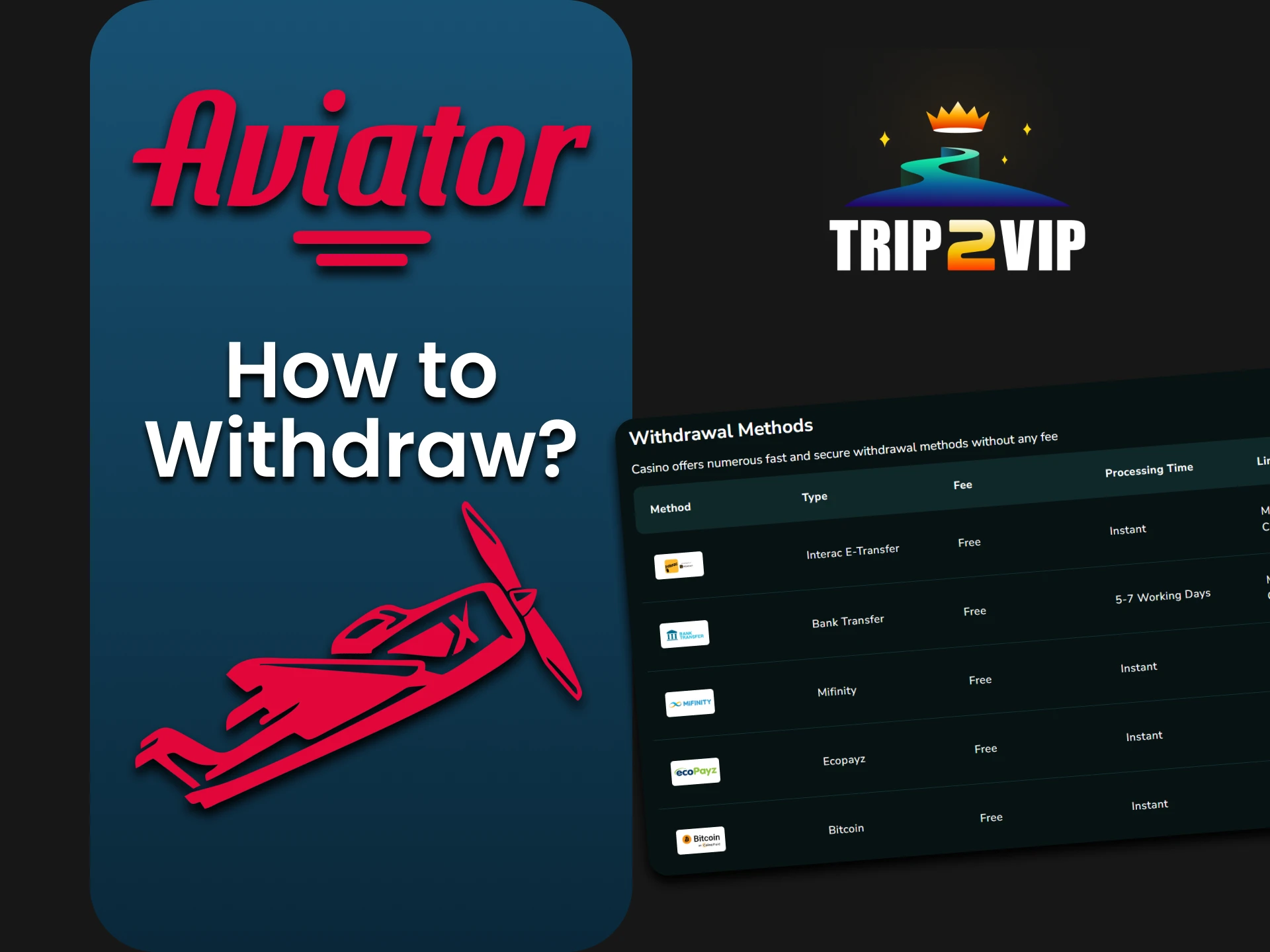 Choose your method of withdrawing funds to Trip2Vip for Aviator.