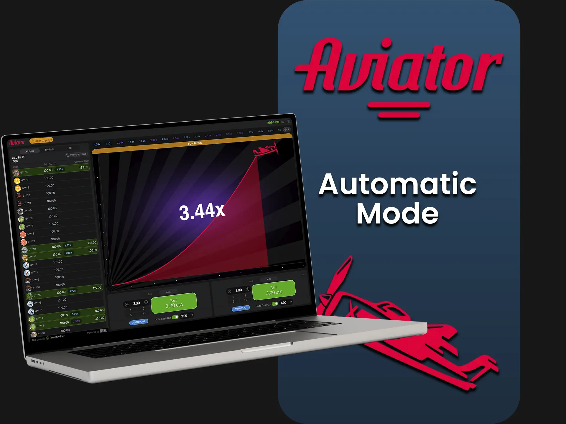 Use the automatic mode to quickly increase your profits when playing Aviator.