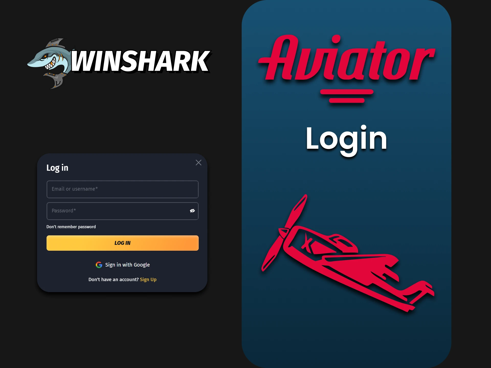 Log in to your personal Winshark account to play Aviator.