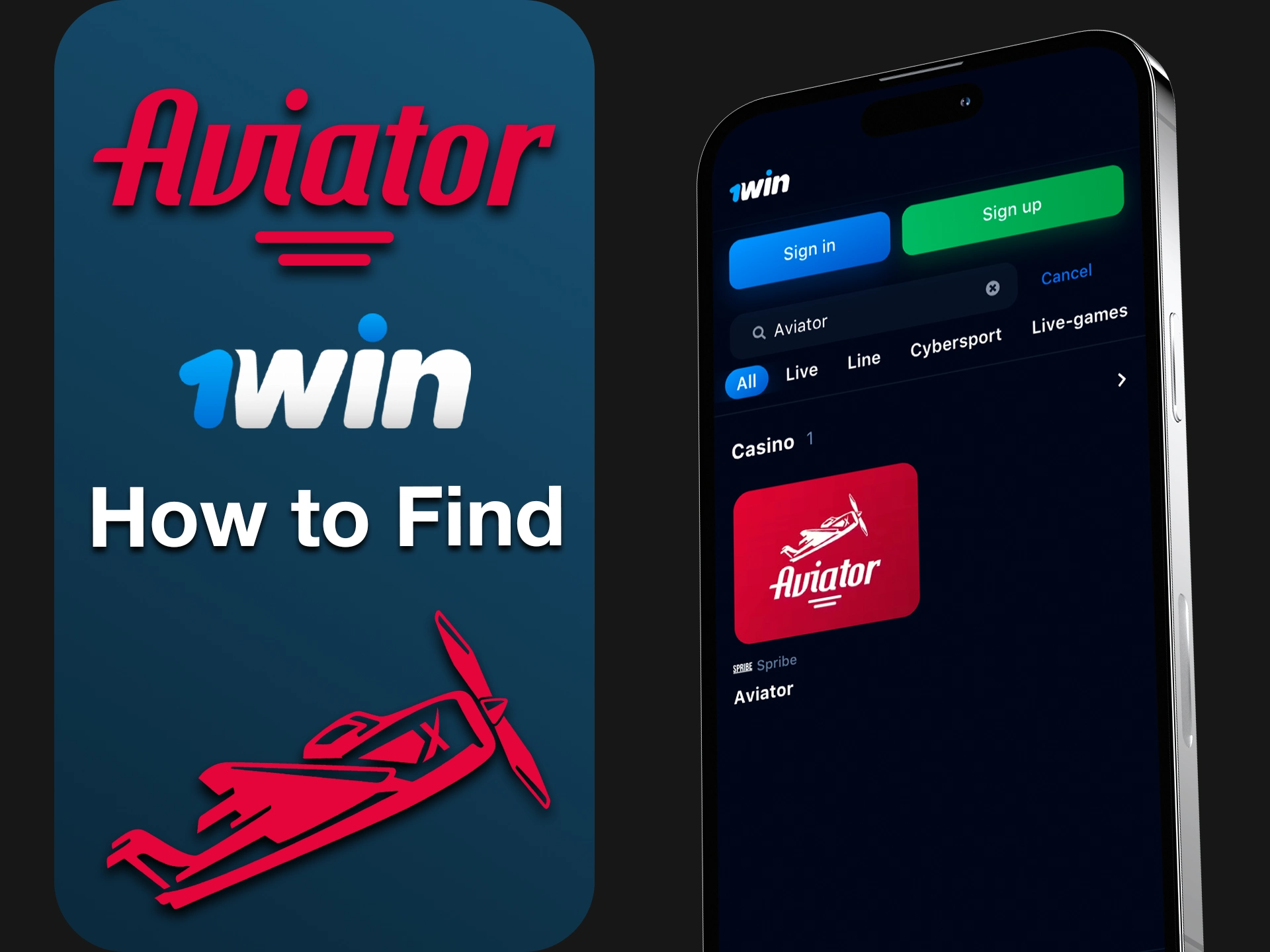 Looking for the Aviator game on the 1Win app in the casino section.