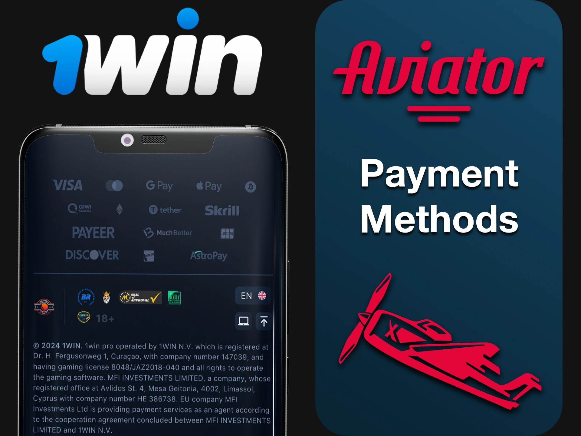 Use any of the available payment methods to play at 1Win Aviator.