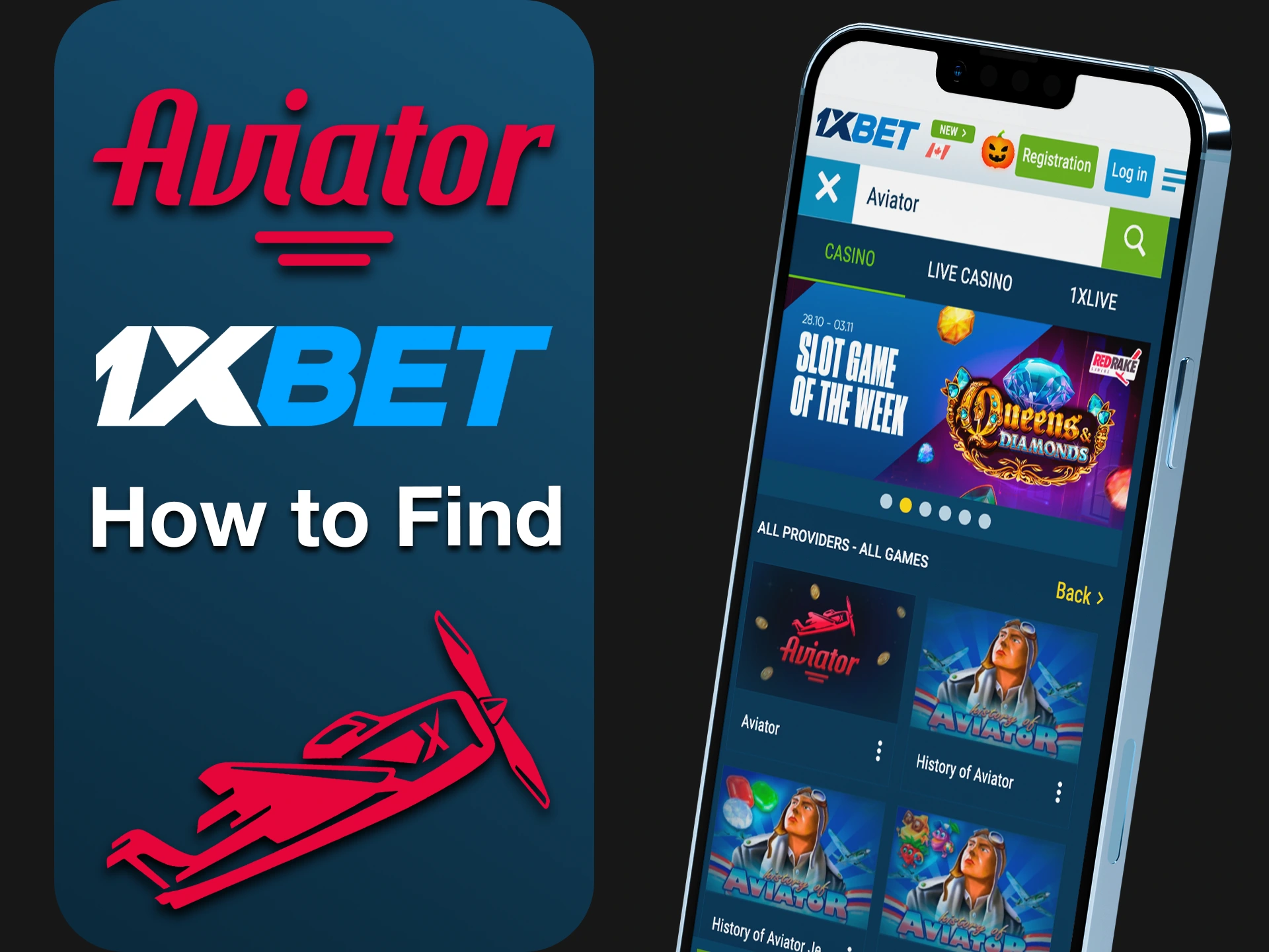 Aviator can be found by searching for the 1xBet app.