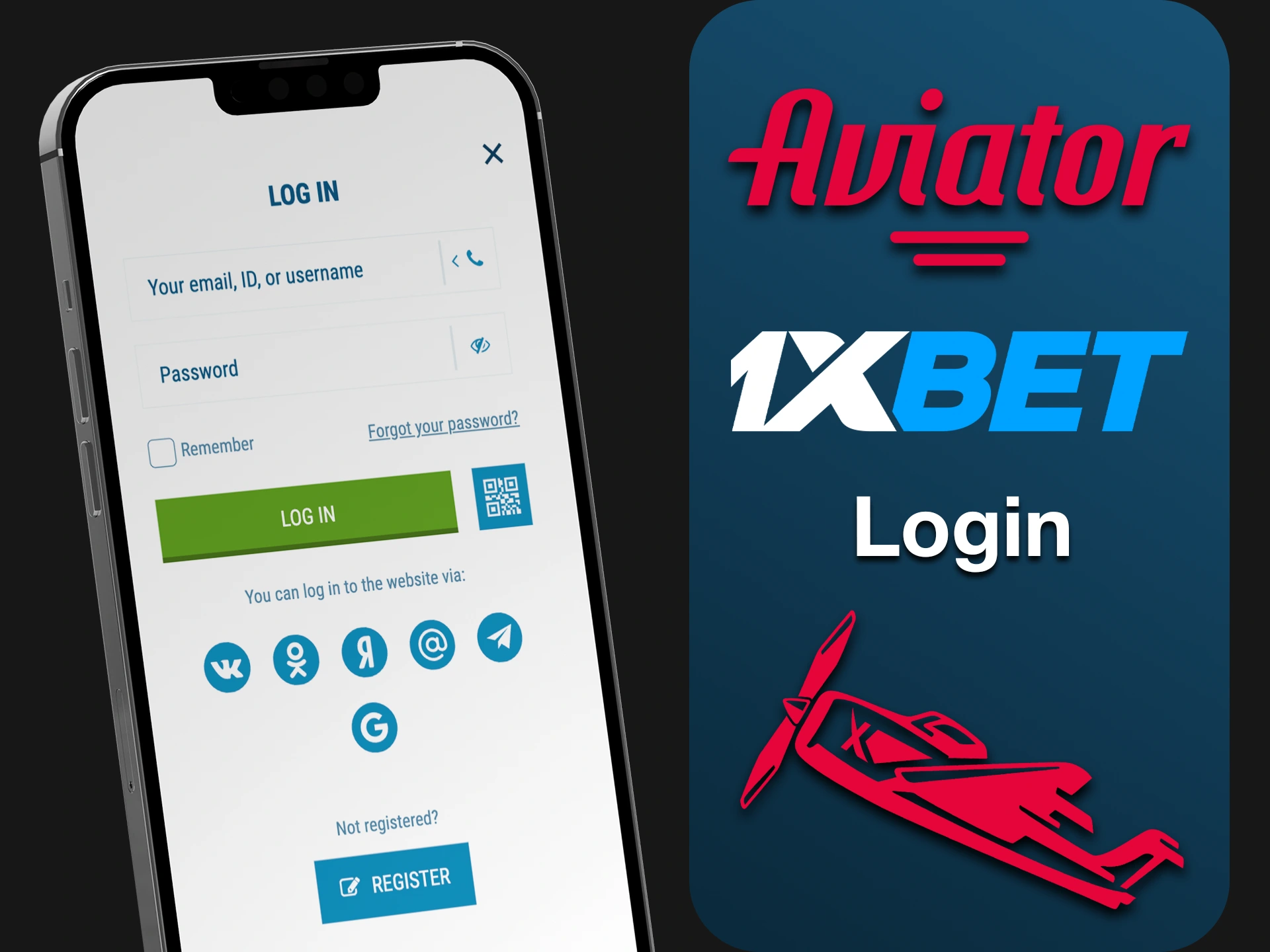 Log in to your account 1xBet and start playing Aviator.