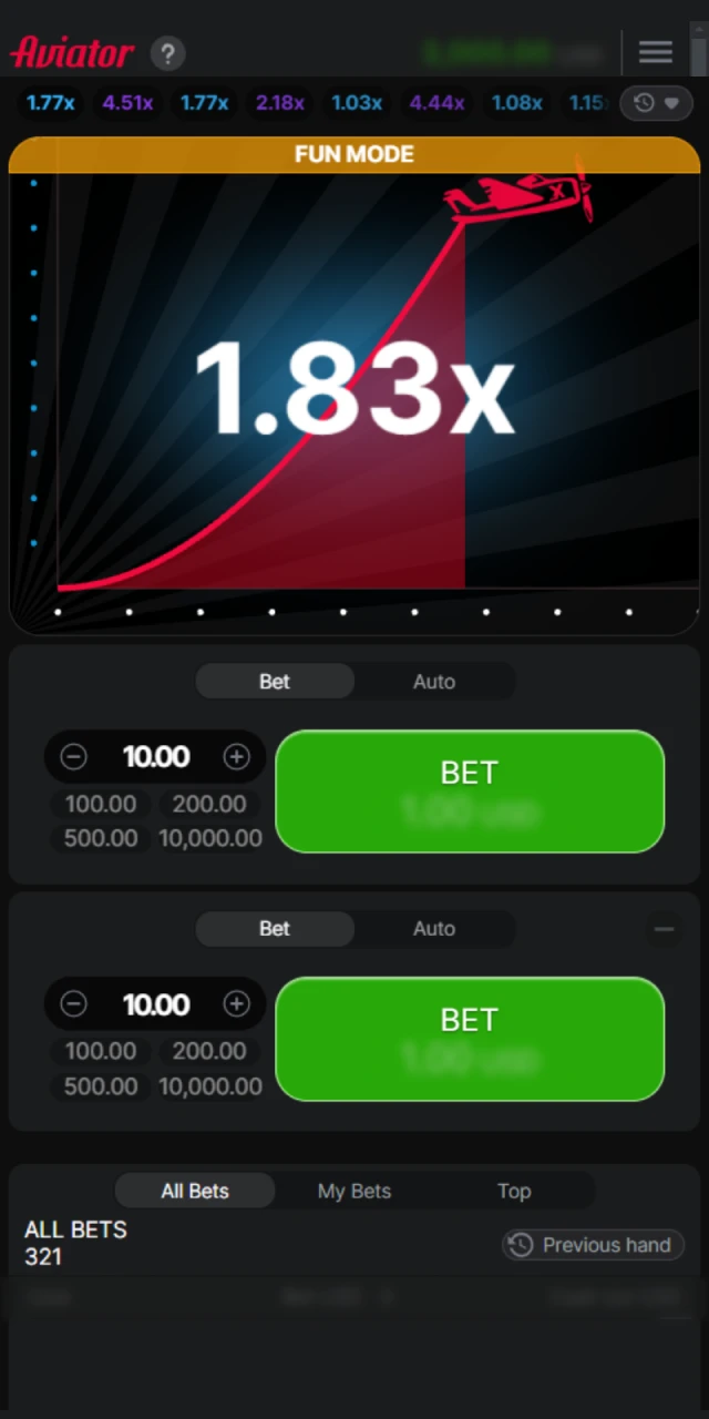 Place a bet in the Aviator game app.