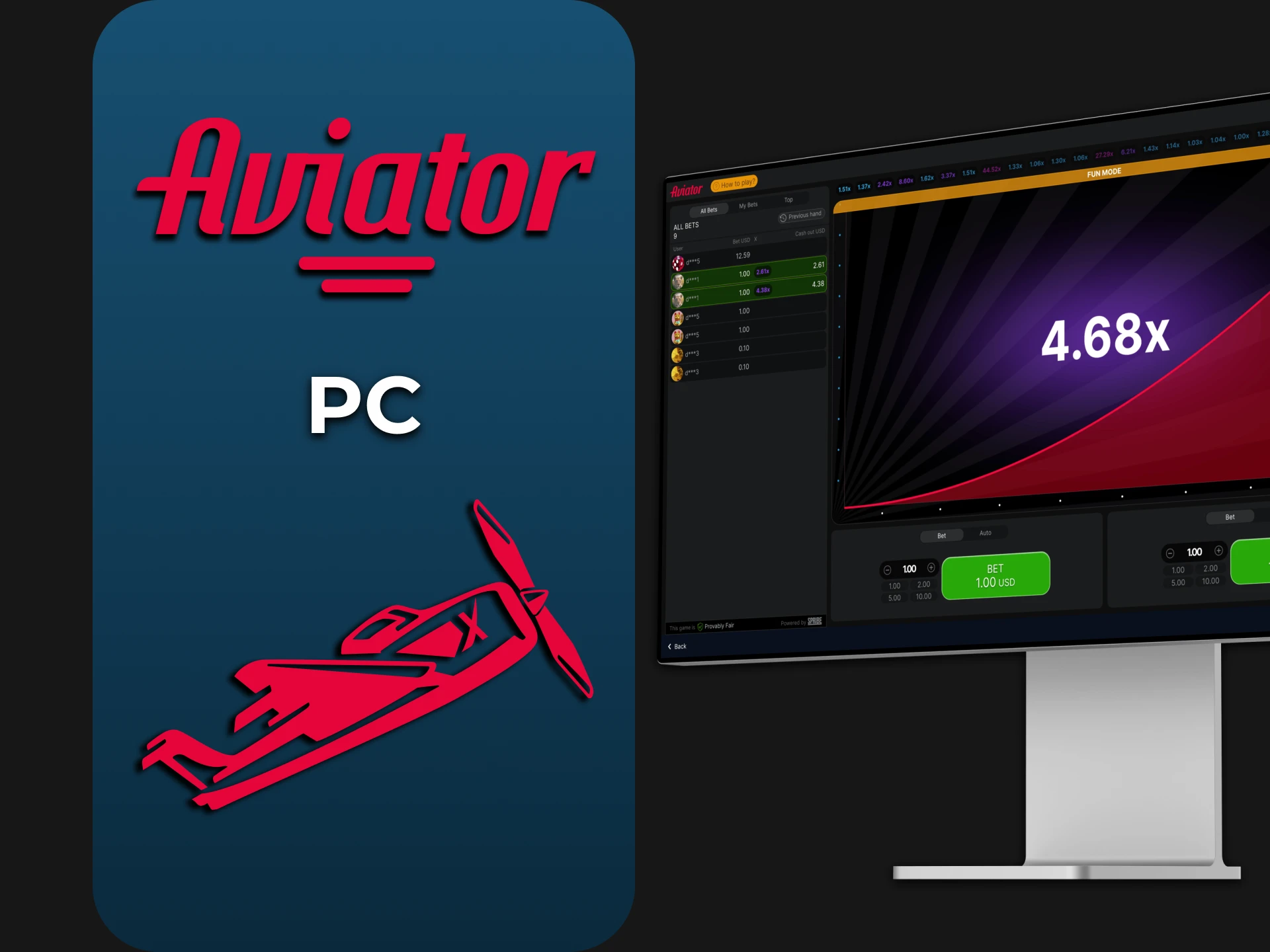 You have the opportunity to install Aviator app on PC.